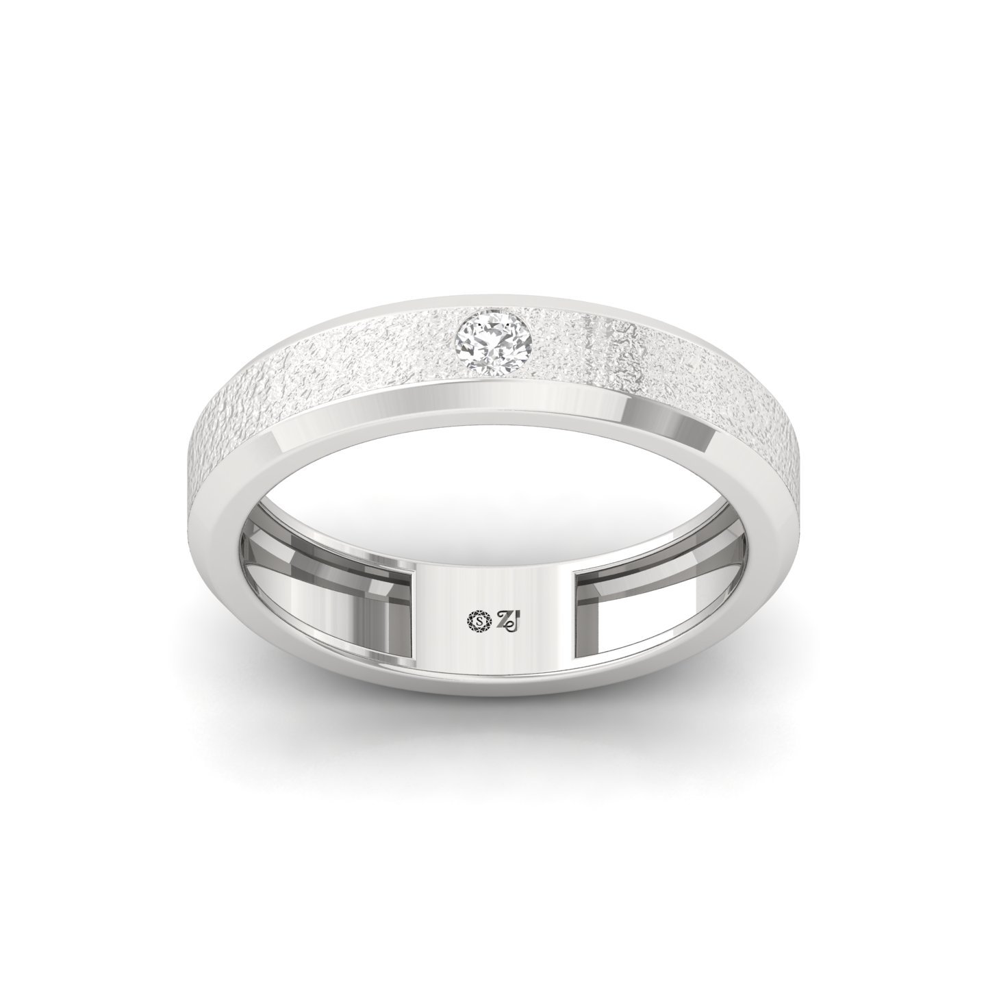 Round Cut Diamond Men’s Matte Finish Band Ring | Modern Lab Grown CVD Diamond Ring | 925 Silver | 10K | 14K | 18K - Main View