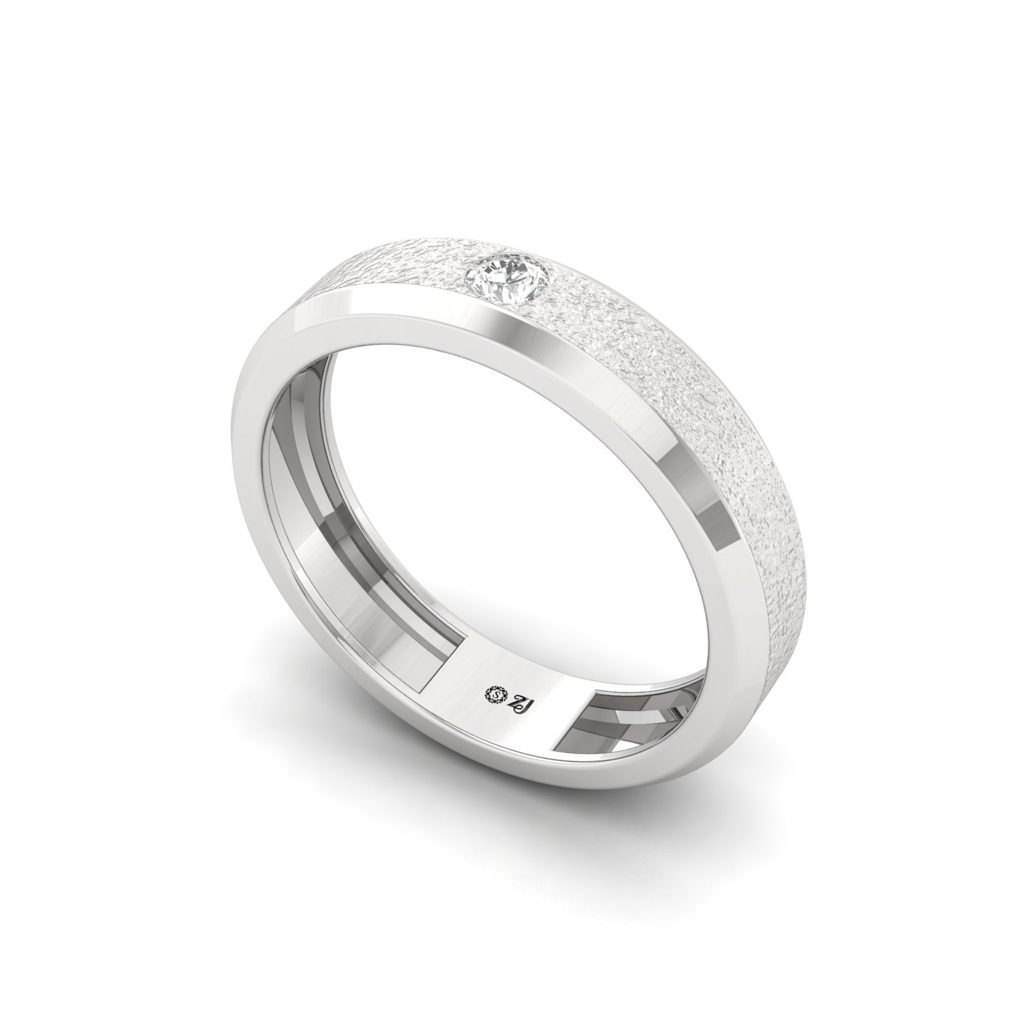 Round Cut Diamond Men’s Matte Finish Band Ring | Modern Lab Grown CVD Diamond Ring | 925 Silver | 10K | 14K | 18K - View 2