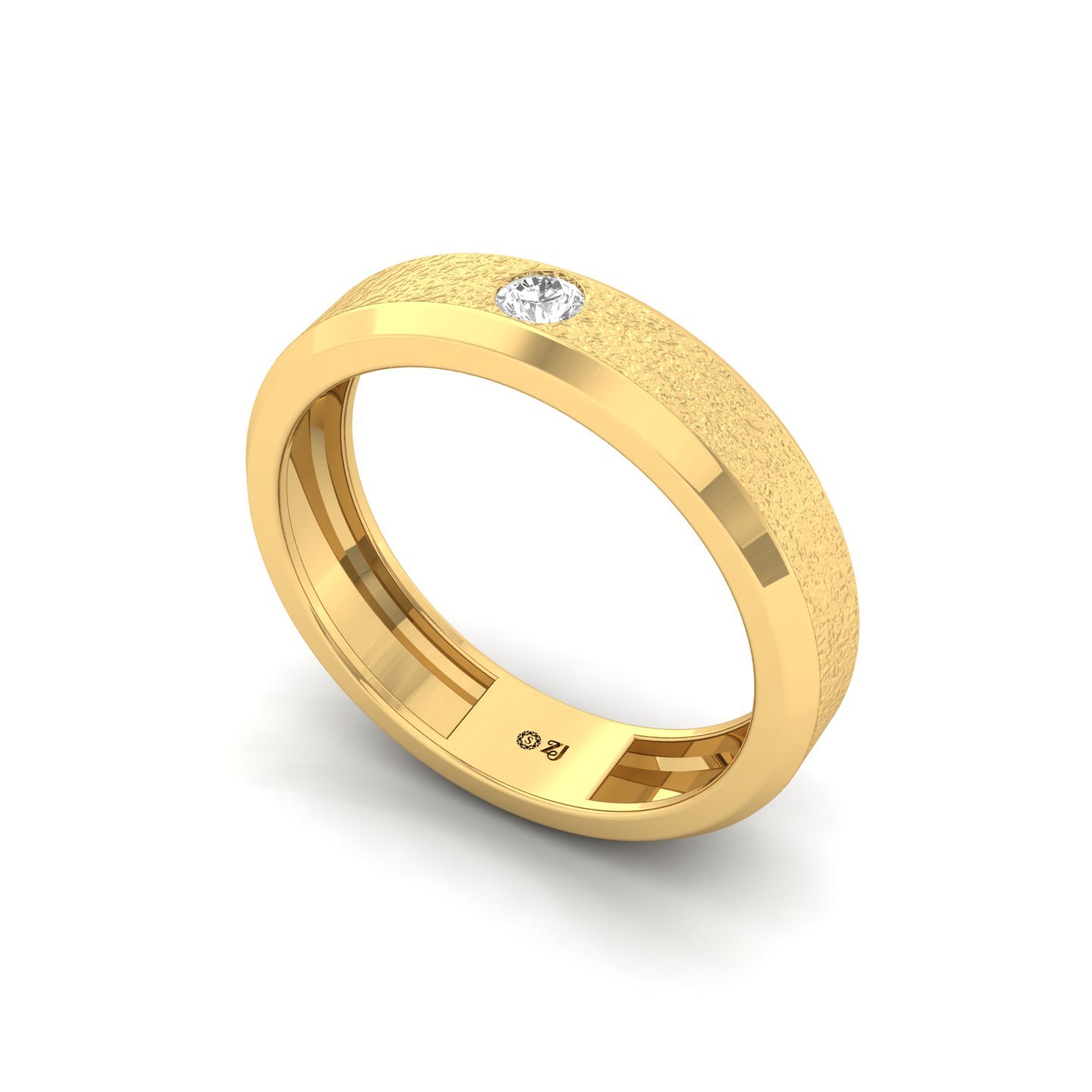 Round Cut Diamond Men’s Matte Finish Band Ring | Modern Lab Grown CVD Diamond Ring | 925 Silver | 10K | 14K | 18K - View 2