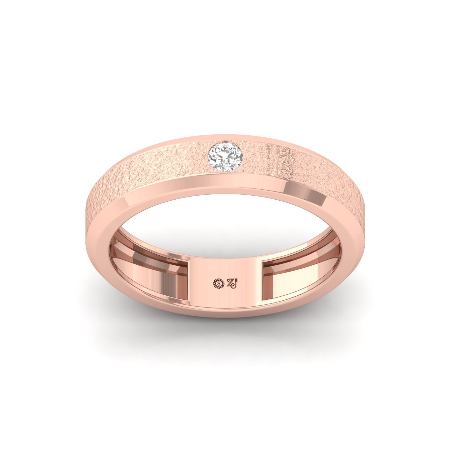 Round Cut Diamond Men’s Matte Finish Band Ring | Modern Lab Grown CVD Diamond Ring | 925 Silver | 10K | 14K | 18K - Rose Gold Main View