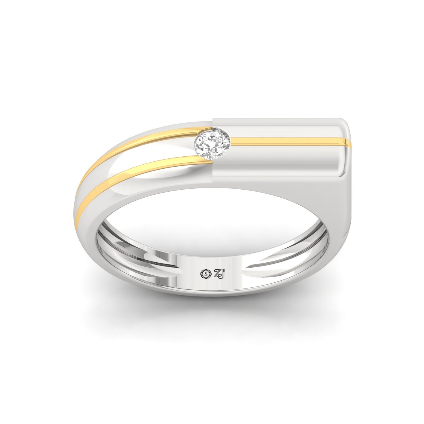Round Cut Diamond Men’s Matte Finish Band Ring | Modern Lab Grown CVD Diamond Ring - Main View