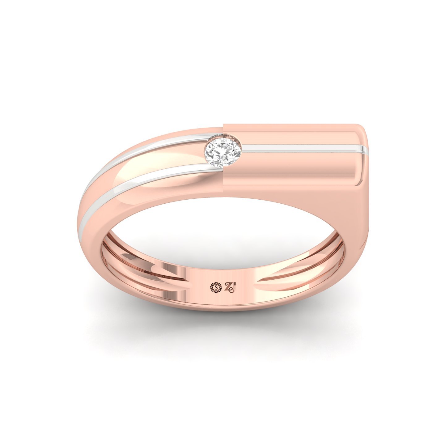 Round Cut Diamond Men’s Matte Finish Band Ring | Modern Lab Grown CVD Diamond Ring - Rose Gold Main View