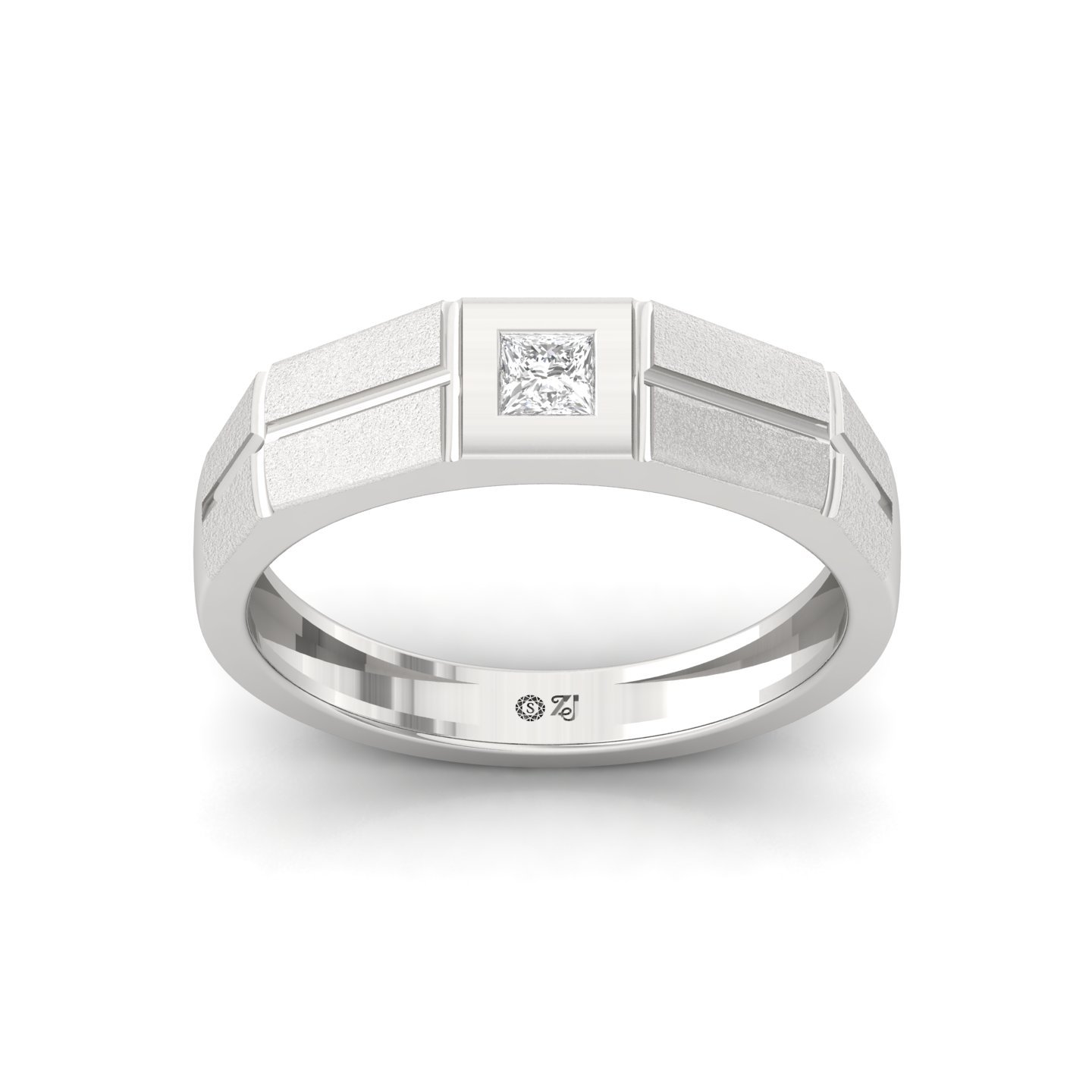 Princess Cut Diamond Men’s Band Ring | Modern Lab Grown CVD Diamond Ring | 925 Silver | 10K | 14K | 18K - Main View