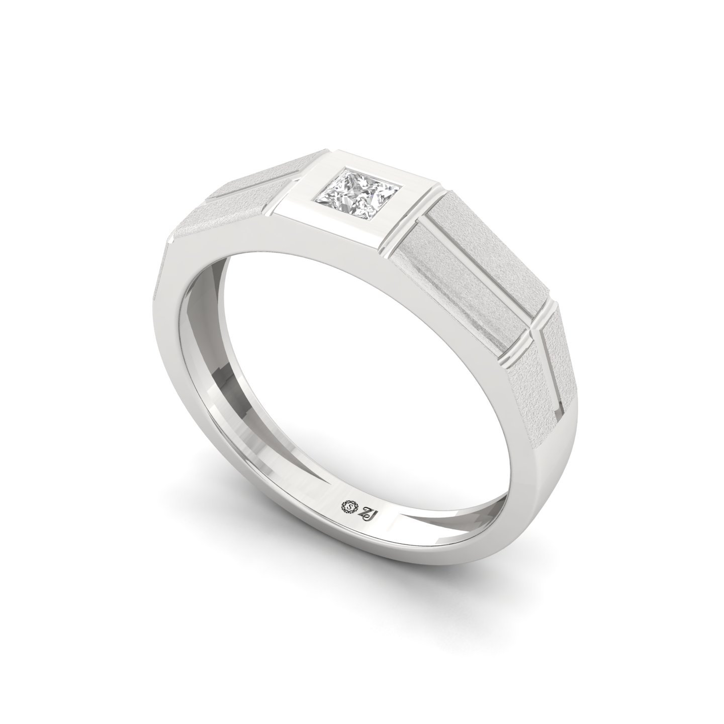 Princess Cut Diamond Men’s Band Ring | Modern Lab Grown CVD Diamond Ring | 925 Silver | 10K | 14K | 18K - View 2