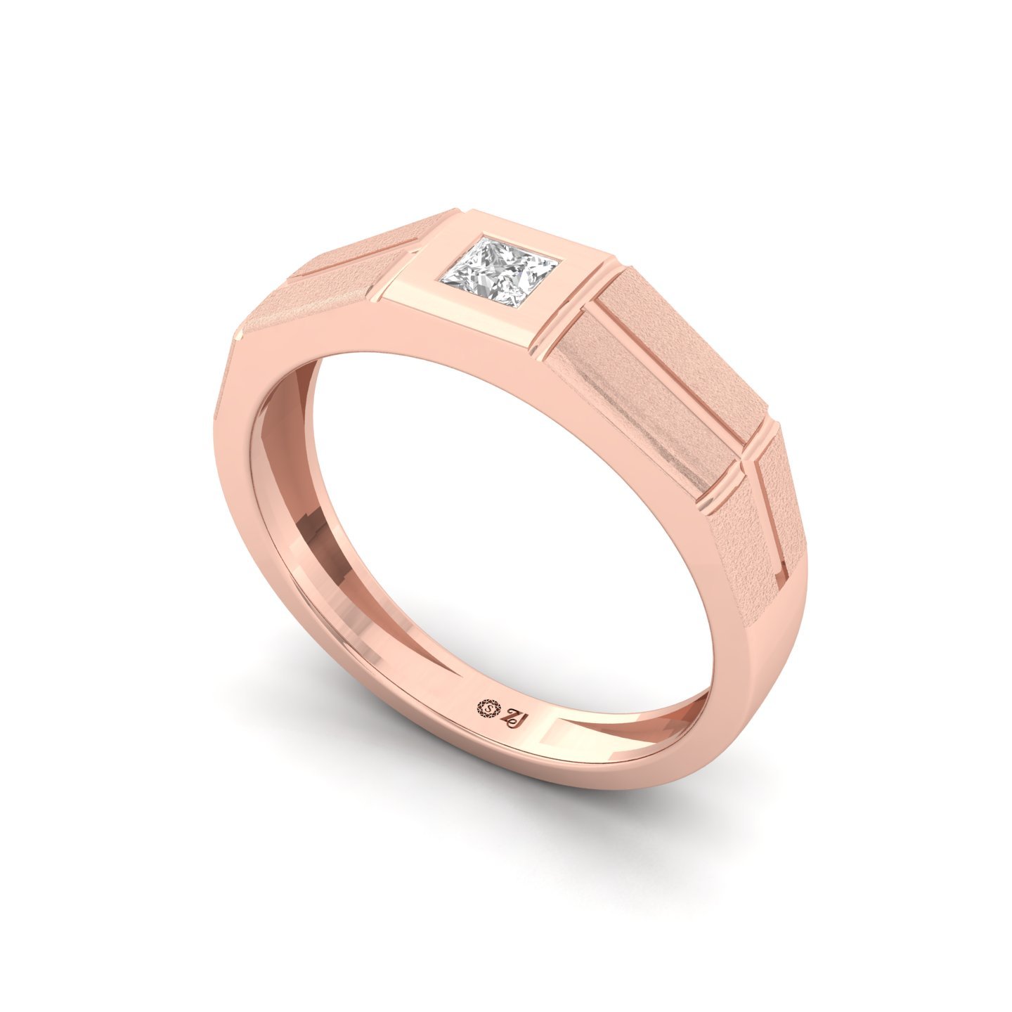 Princess Cut Diamond Men’s Band Ring | Modern Lab Grown CVD Diamond Ring | 925 Silver | 10K | 14K | 18K - Rose Gold Main View