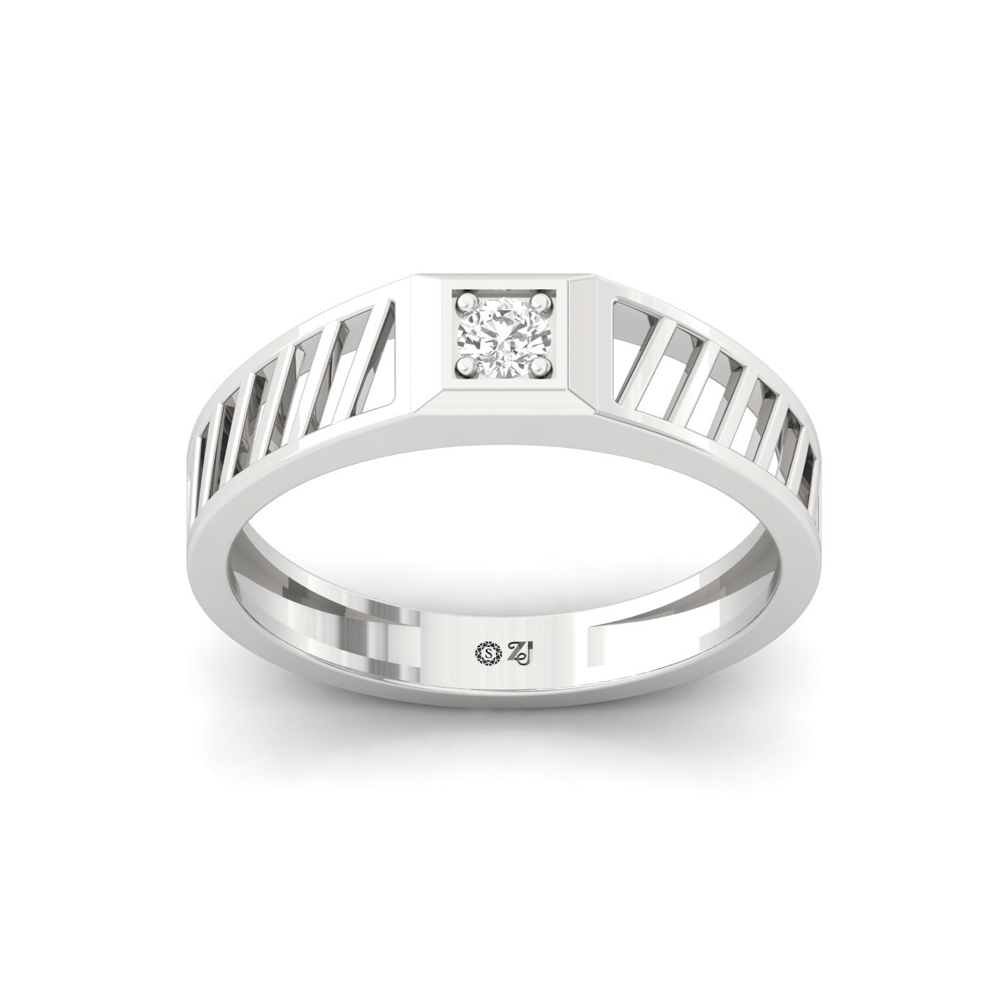 Round Cut Diamond Men’s Geometric Band Ring | Contemporary Lab Grown CVD Diamond Ring | 925 Silver | 10K | 14K | 18K - Main View
