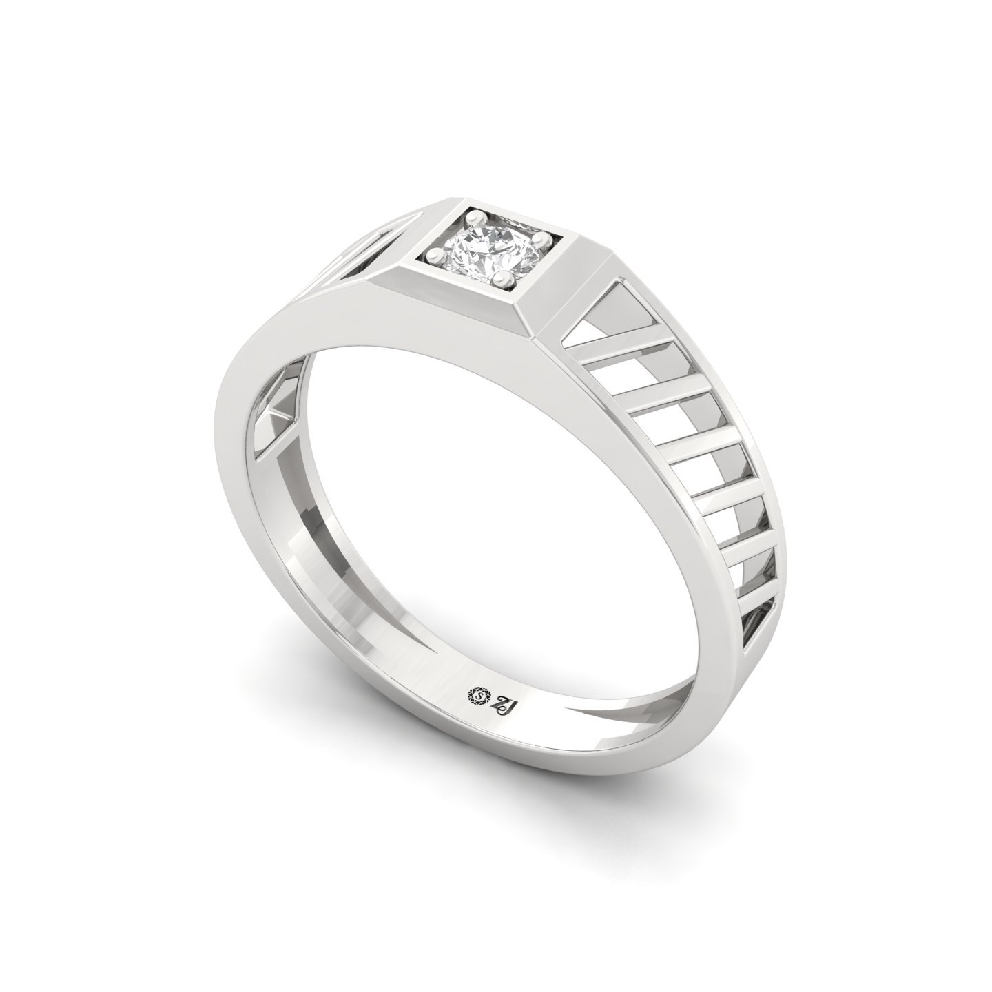 Round Cut Diamond Men’s Geometric Band Ring | Contemporary Lab Grown CVD Diamond Ring | 925 Silver | 10K | 14K | 18K - View 2