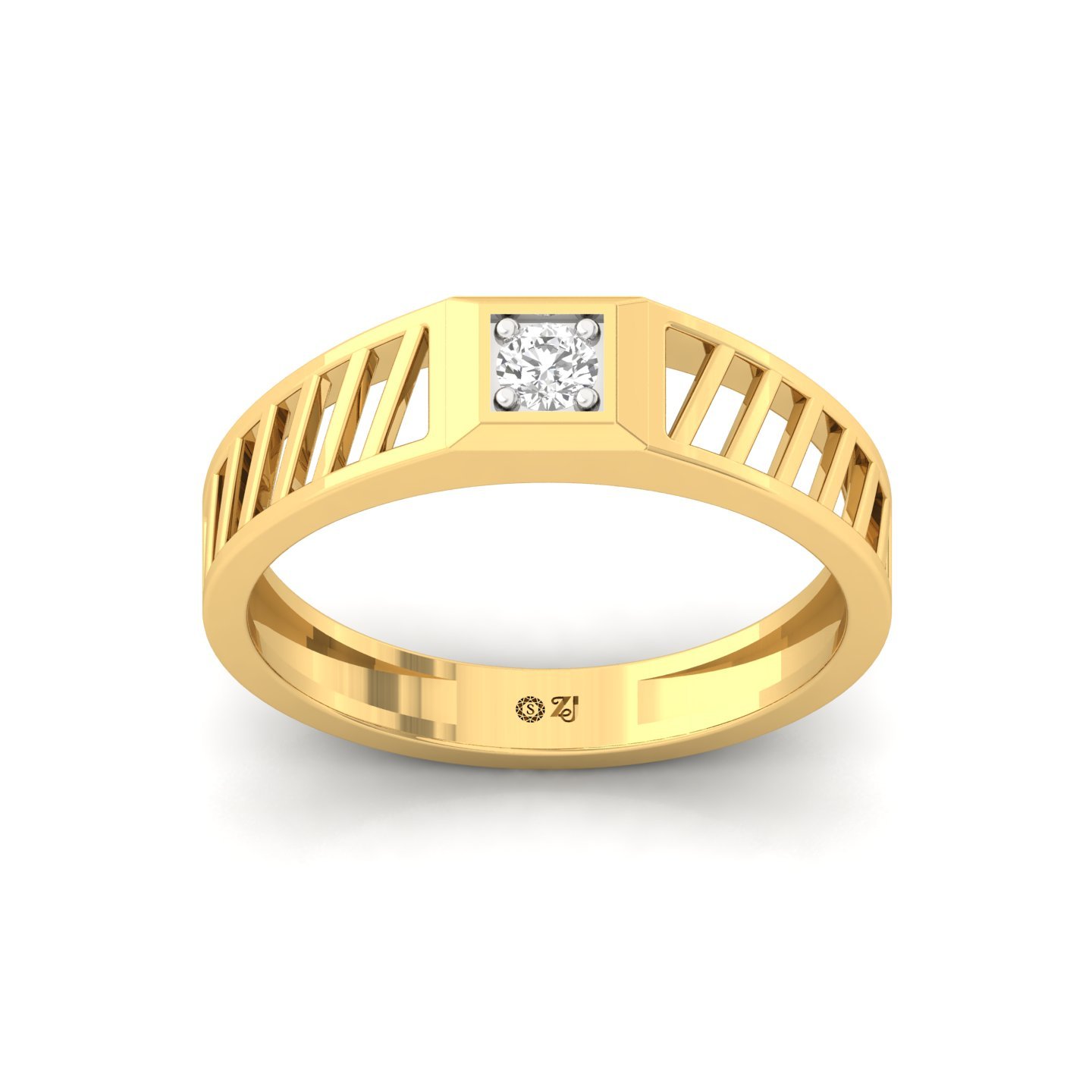 Round Cut Diamond Men’s Geometric Band Ring | Contemporary Lab Grown CVD Diamond Ring | 925 Silver | 10K | 14K | 18K - Gold Main View