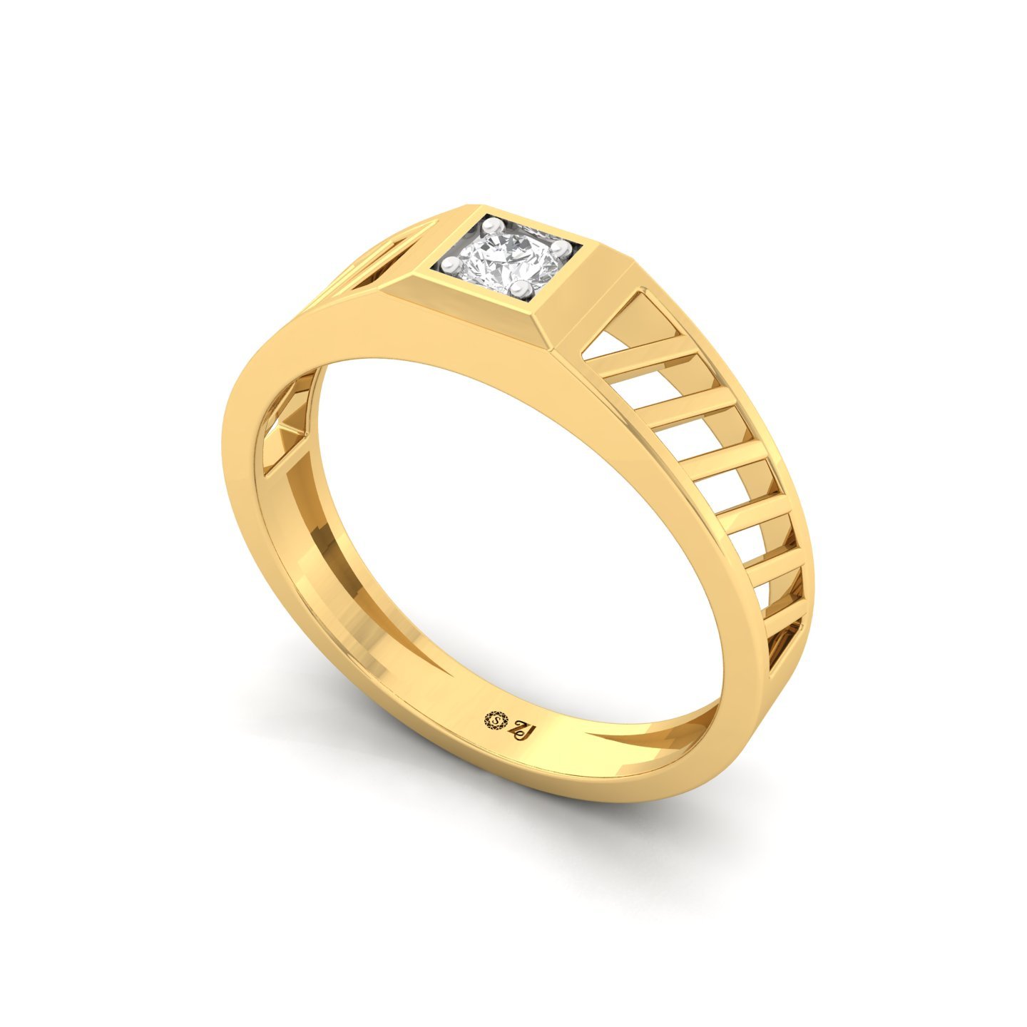 Round Cut Diamond Men’s Geometric Band Ring | Contemporary Lab Grown CVD Diamond Ring | 925 Silver | 10K | 14K | 18K - View 2