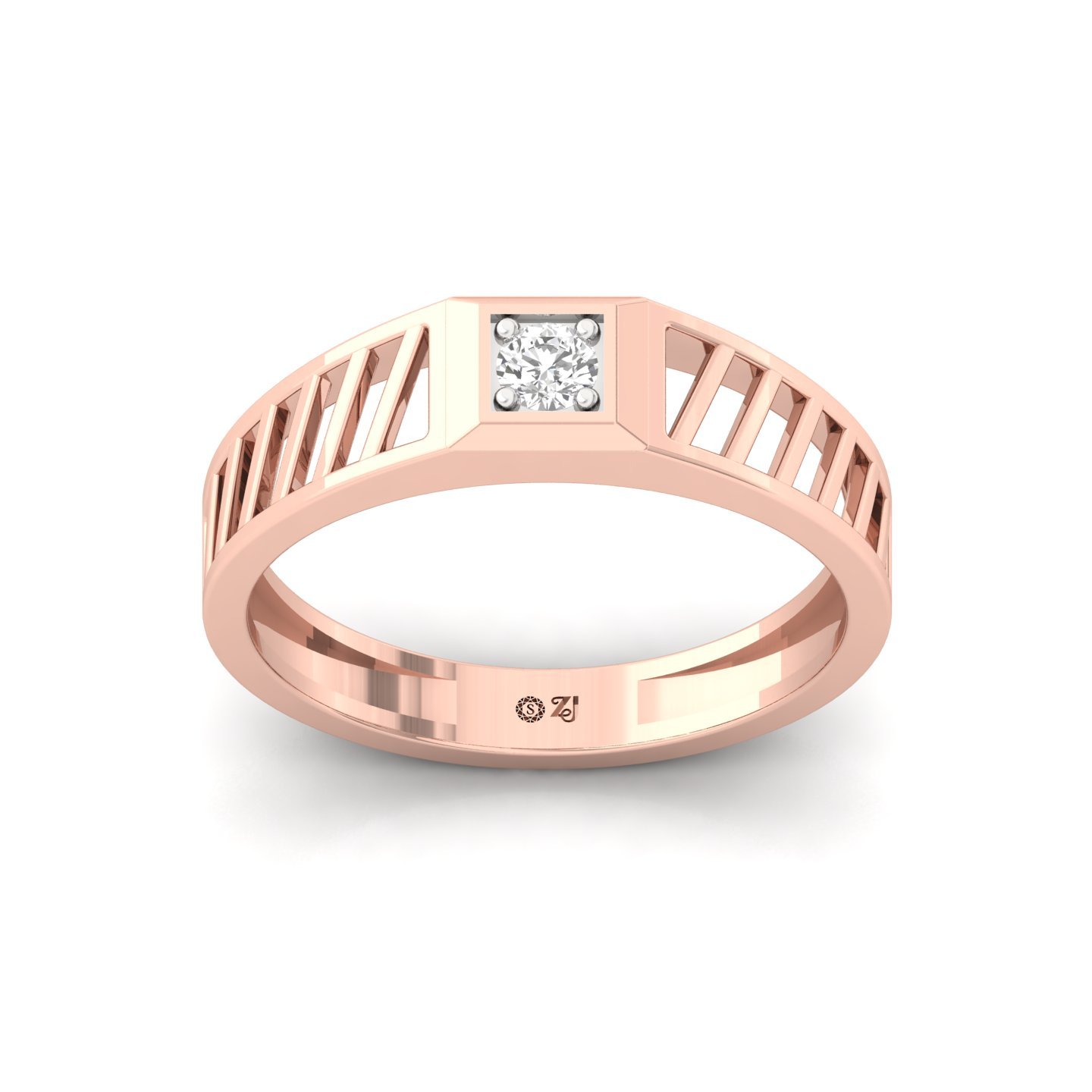 Round Cut Diamond Men’s Geometric Band Ring | Contemporary Lab Grown CVD Diamond Ring | 925 Silver | 10K | 14K | 18K - Rose Gold Main View