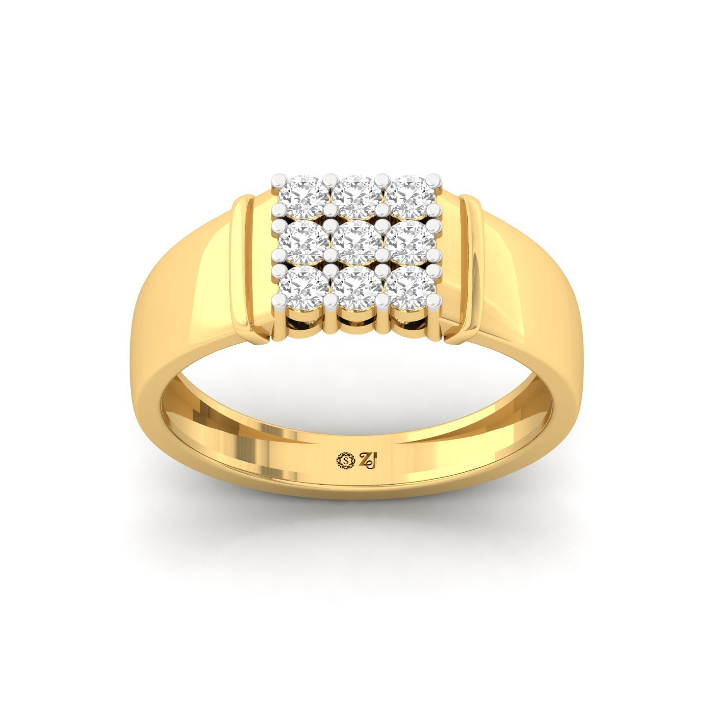 Round Cut Diamond Men’s Cluster Ring | Lab Grown CVD Diamond Multi-Stone Ring | 925 Silver | 10K | 14K | 18K - Gold Main View