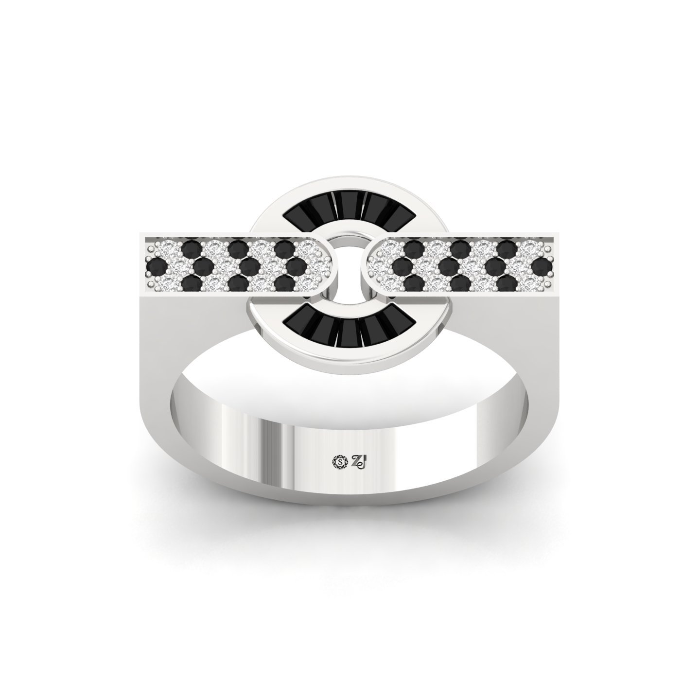 Black & White Diamond Men’s Designer Ring | Lab Grown CVD Diamond Geometric Style Ring | 925 Silver | 10K | 14K | 18K - Main View