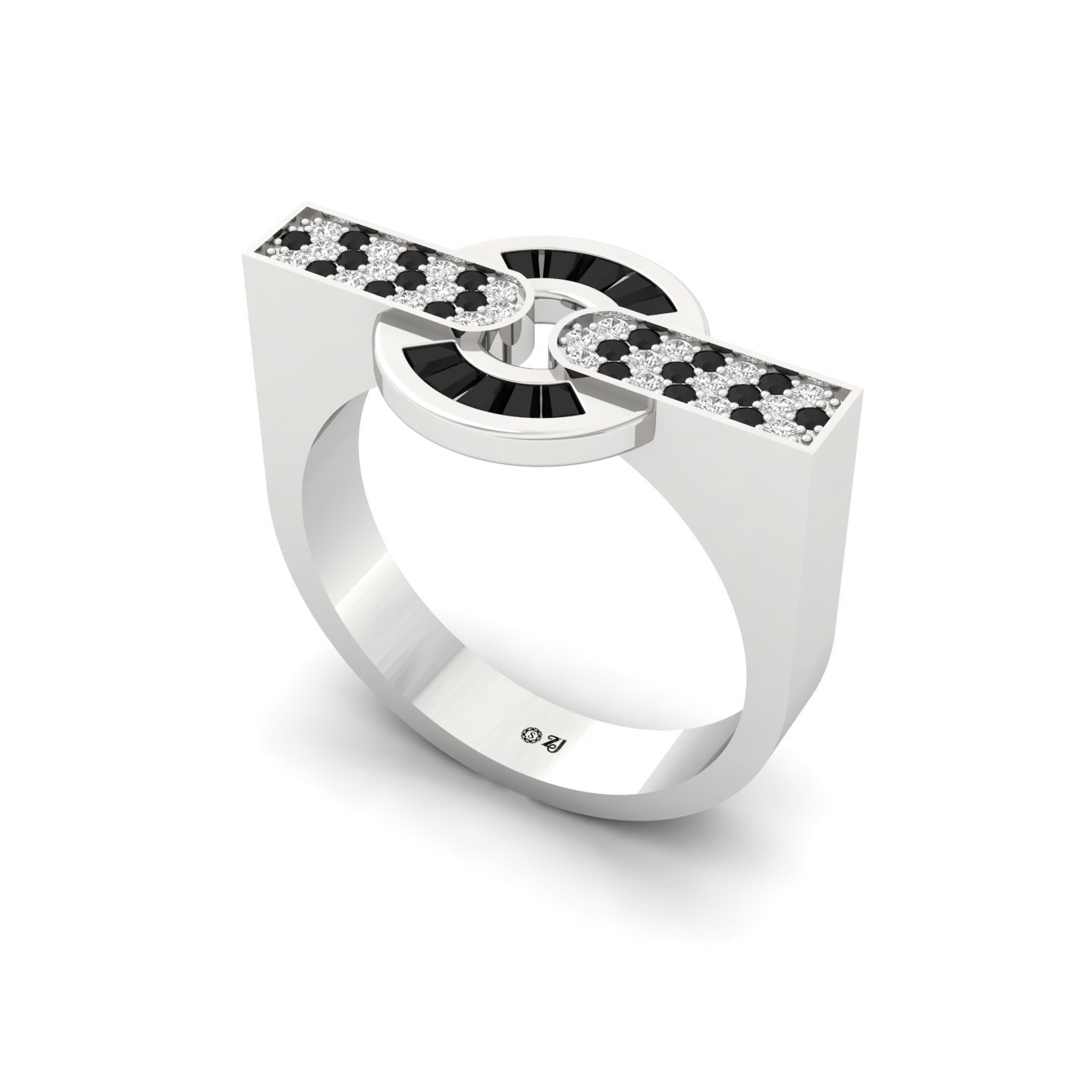 Black & White Diamond Men’s Designer Ring | Lab Grown CVD Diamond Geometric Style Ring | 925 Silver | 10K | 14K | 18K - View 2