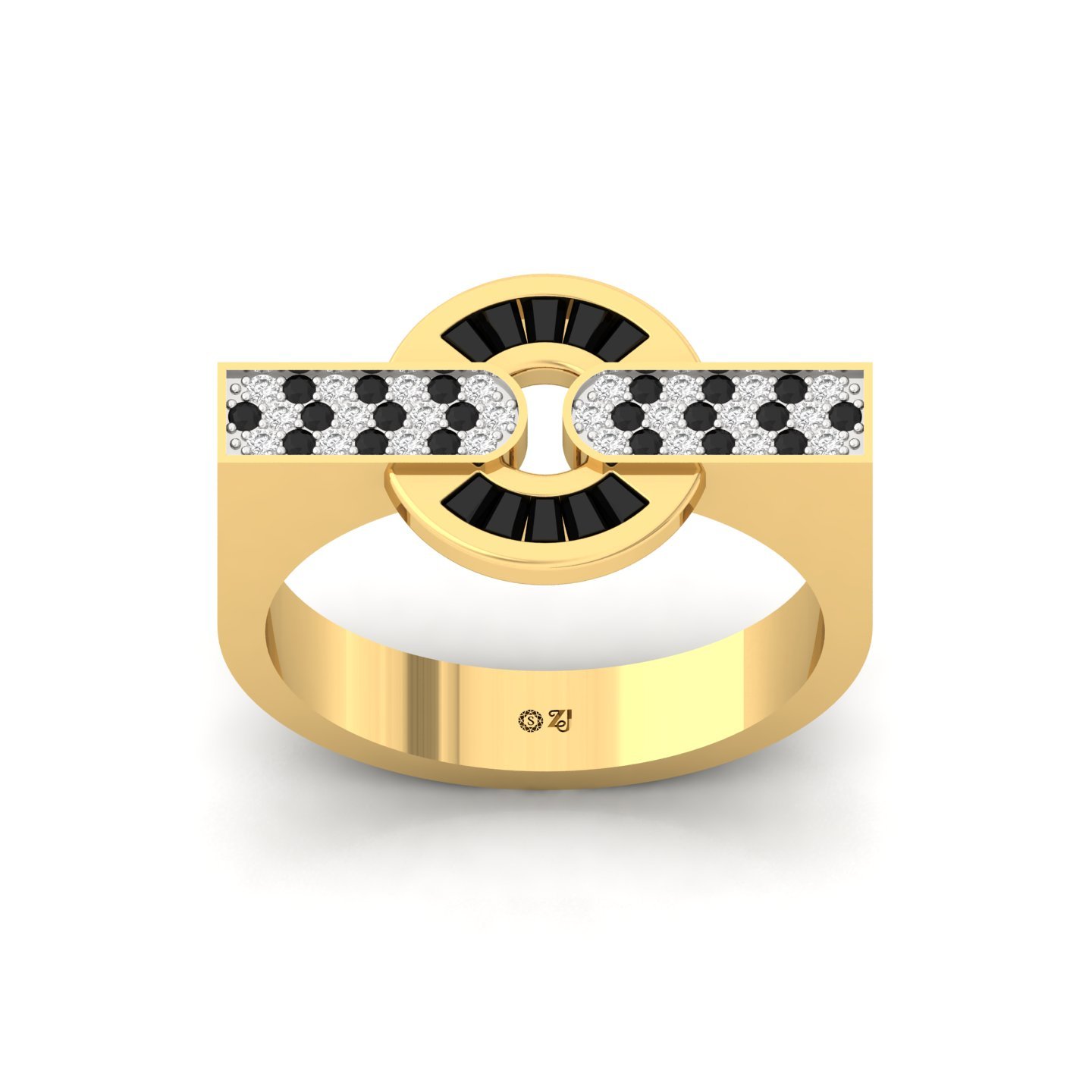 Black & White Diamond Men’s Designer Ring | Lab Grown CVD Diamond Geometric Style Ring | 925 Silver | 10K | 14K | 18K - Gold Main View