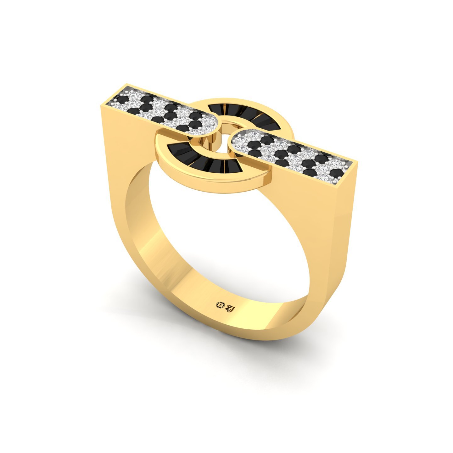 Black & White Diamond Men’s Designer Ring | Lab Grown CVD Diamond Geometric Style Ring | 925 Silver | 10K | 14K | 18K - View 2