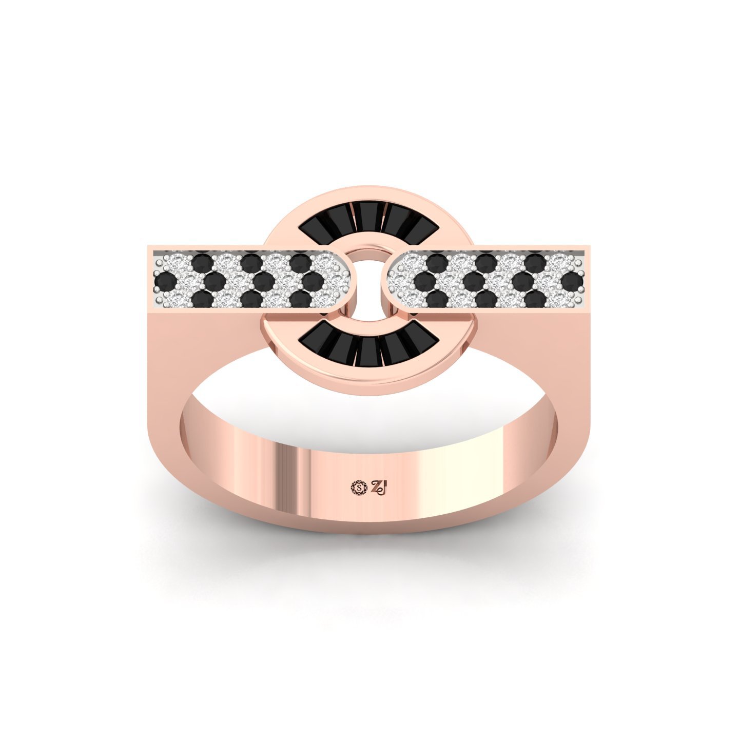 Black & White Diamond Men’s Designer Ring | Lab Grown CVD Diamond Geometric Style Ring | 925 Silver | 10K | 14K | 18K - Rose Gold Main View