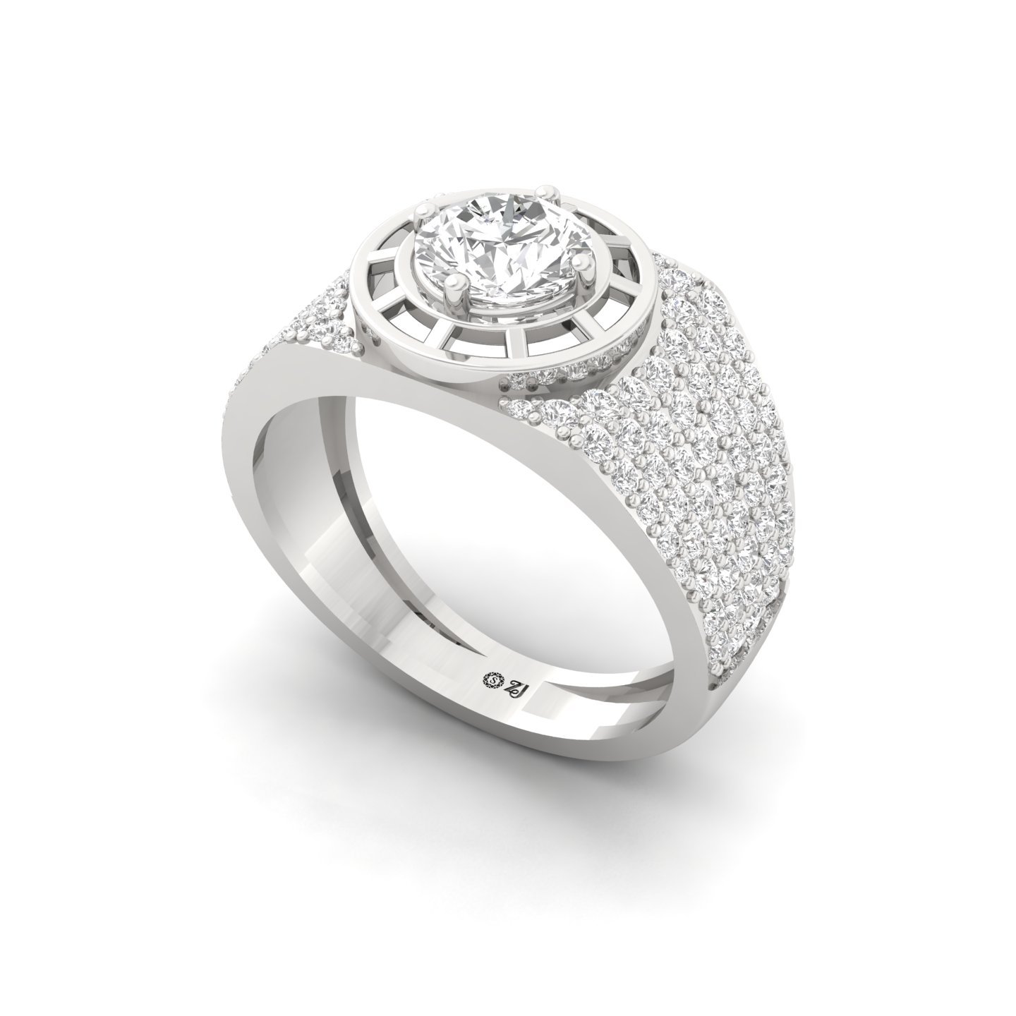 Round Cut Diamond Men’s Luxury Statement Ring | Lab Grown CVD Diamond Multi-Row Pavé Ring | 925 Silver | 10K | 14K | 18K - Main View