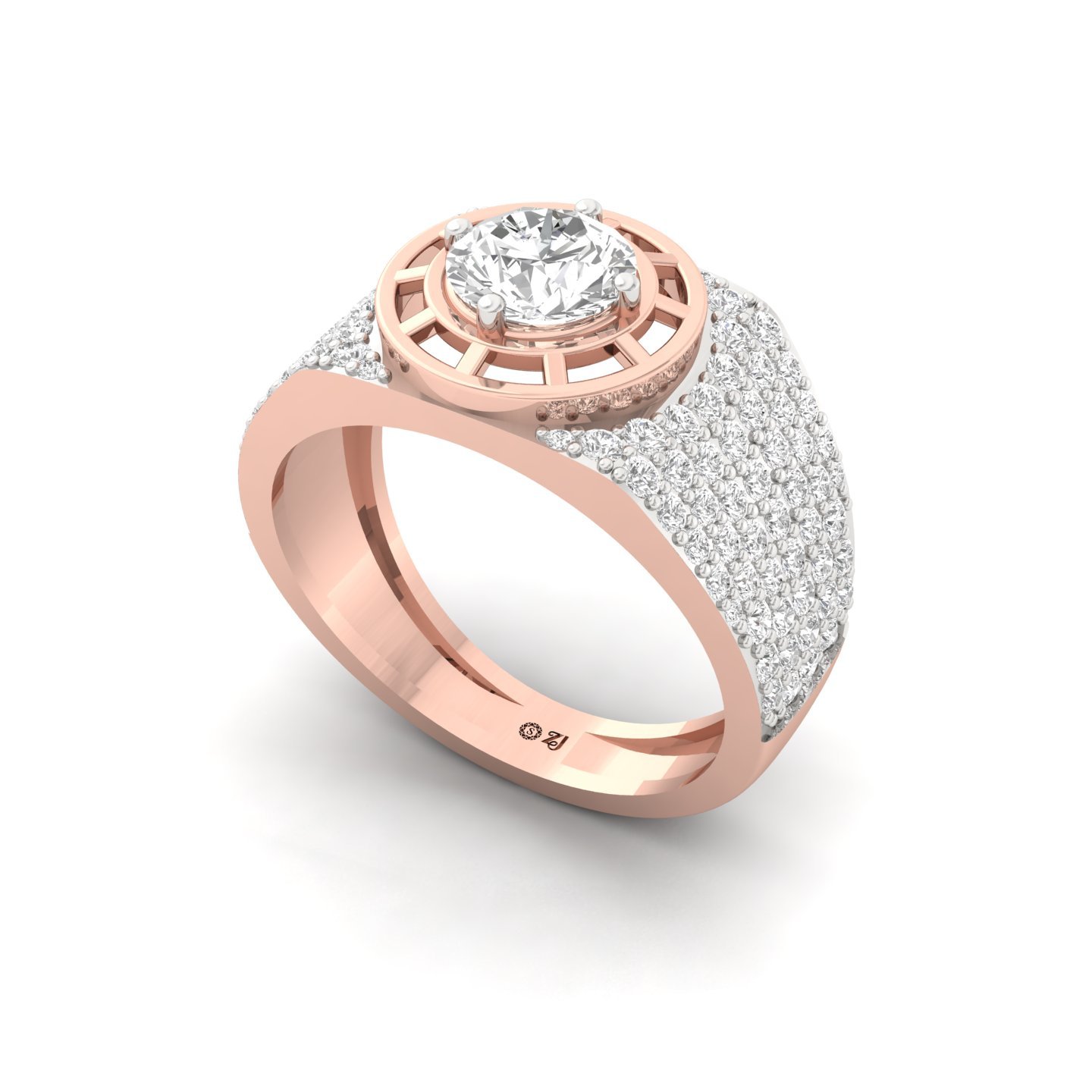 Round Cut Diamond Men’s Luxury Statement Ring | Lab Grown CVD Diamond Multi-Row Pavé Ring | 925 Silver | 10K | 14K | 18K - View 2