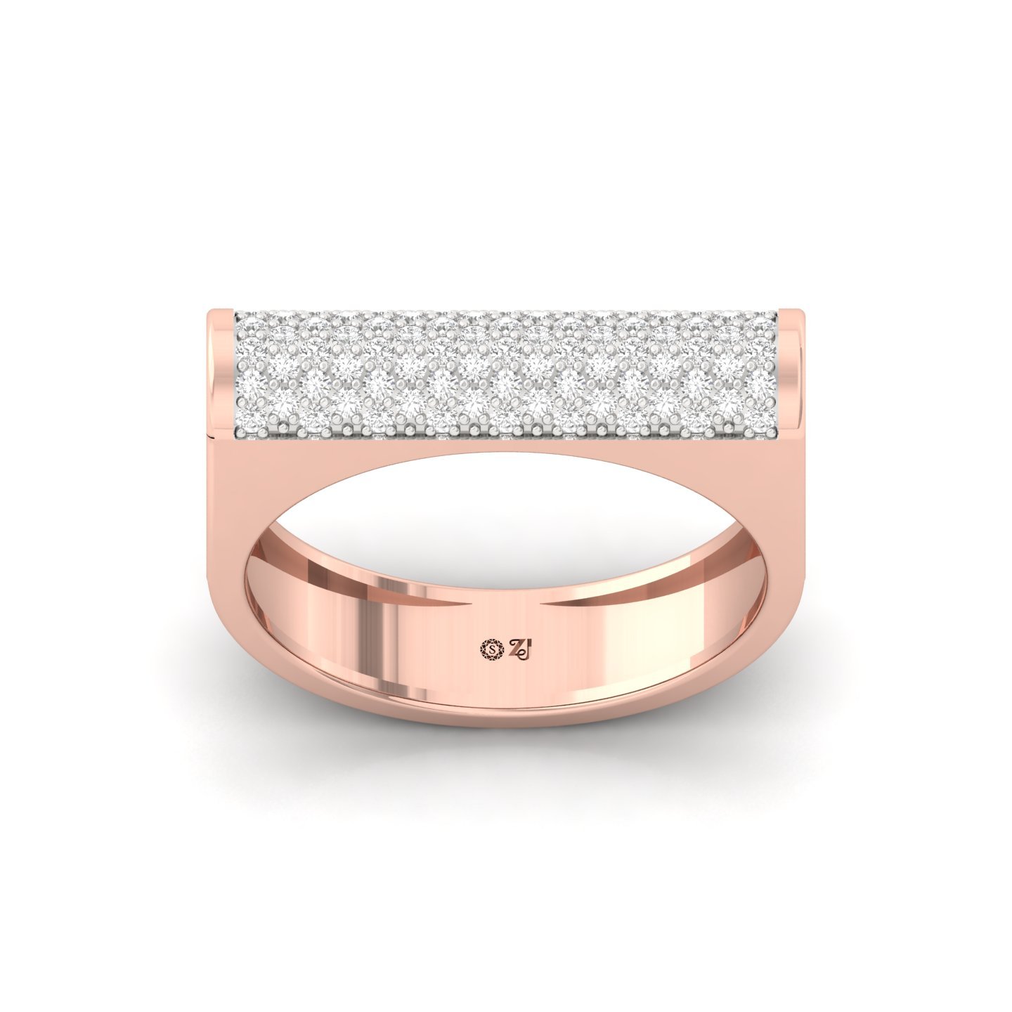 Round Cut Diamond Men’s Wide Pavé Band Ring | Lab Grown CVD Diamond Statement Ring | 925 Silver | 10K | 14K | 18K - Rose Gold Main View