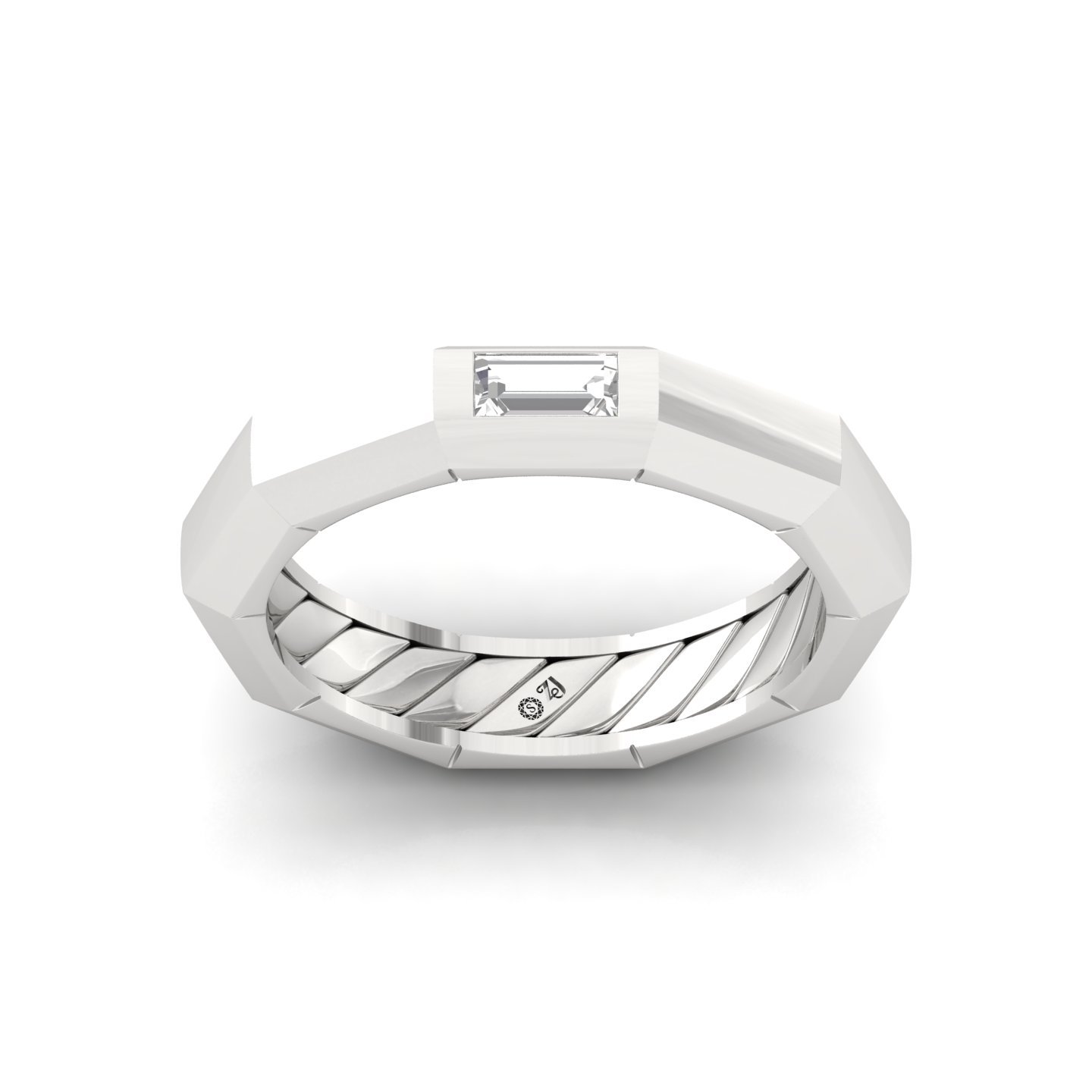 Baguette Cut Diamond Men’s Band Ring | Modern Lab Grown CVD Diamond Band | 925 Silver | 10K | 14K | 18K - Main View