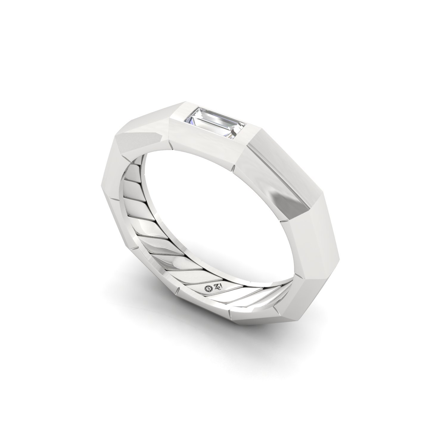 Baguette Cut Diamond Men’s Band Ring | Modern Lab Grown CVD Diamond Band | 925 Silver | 10K | 14K | 18K - View 2