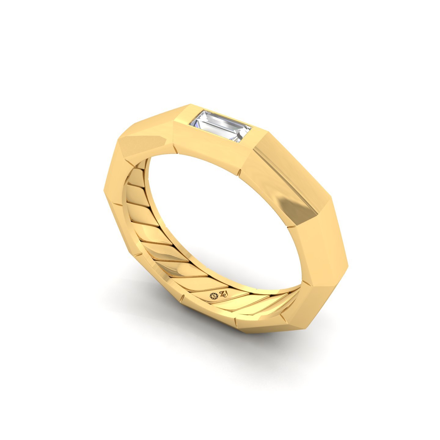 Baguette Cut Diamond Men’s Band Ring | Modern Lab Grown CVD Diamond Band | 925 Silver | 10K | 14K | 18K - View 2
