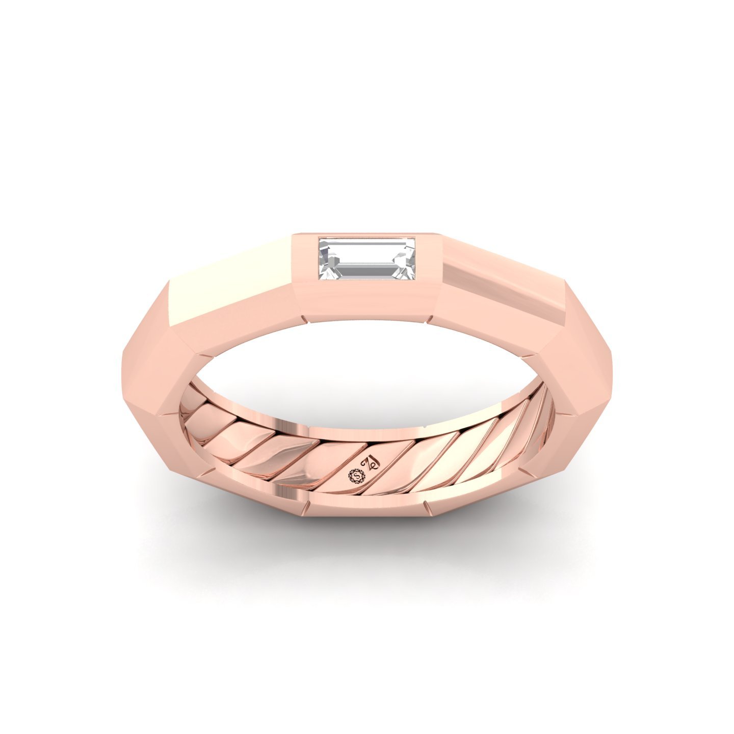 Baguette Cut Diamond Men’s Band Ring | Modern Lab Grown CVD Diamond Band | 925 Silver | 10K | 14K | 18K - Rose Gold Main View