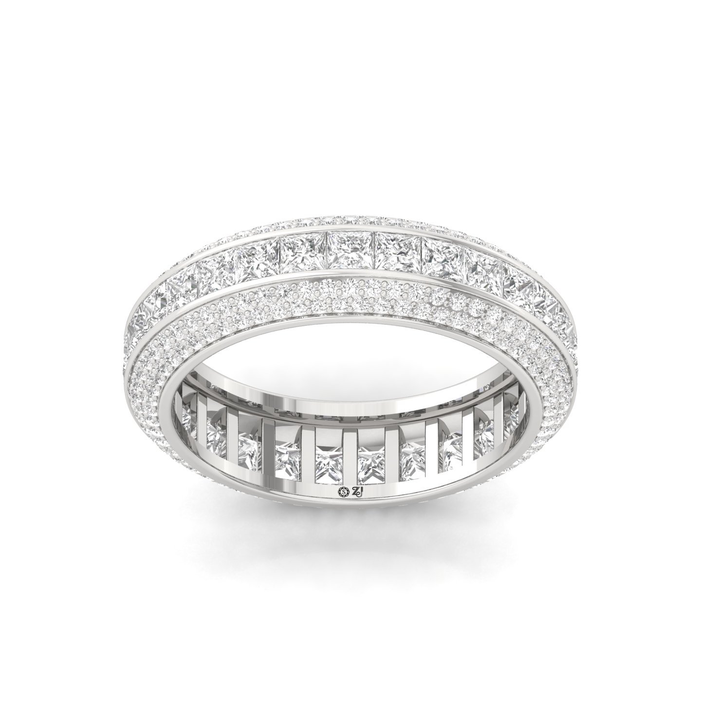 Princess & Round Cut Diamond Eternity Band | Luxurious Lab Grown CVD Diamond Full Eternity Ring | 925 Silver | 10K | 14K | 18K - Main View