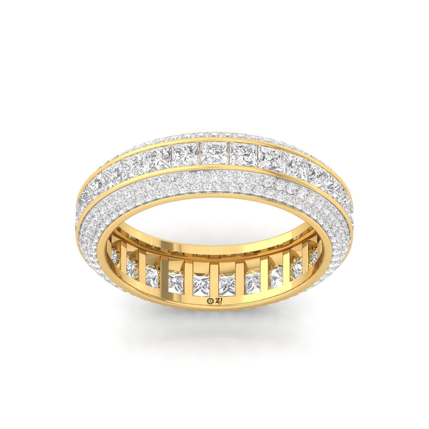Princess & Round Cut Diamond Eternity Band | Luxurious Lab Grown CVD Diamond Full Eternity Ring | 925 Silver | 10K | 14K | 18K - Gold Main View