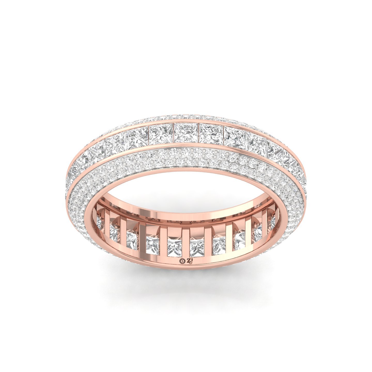 Princess & Round Cut Diamond Eternity Band | Luxurious Lab Grown CVD Diamond Full Eternity Ring | 925 Silver | 10K | 14K | 18K - Rose Gold Main View