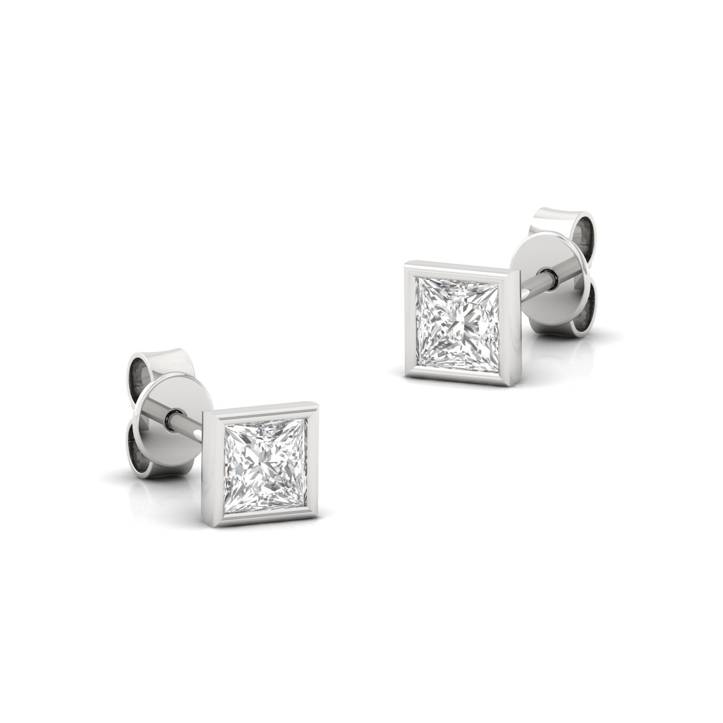 Princess Cut Diamond Stud Earrings (1 Pair) | Modern Lab Grown CVD Diamond Solitaire Earrings | 925 Silver | 10K | 14K | 18K - View 3