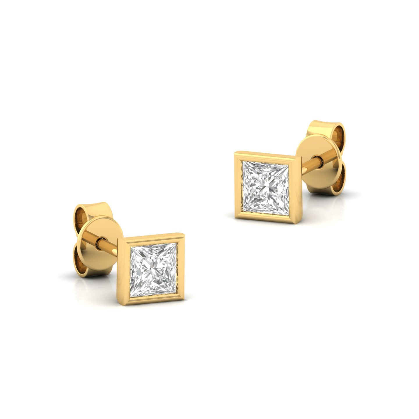 Princess Cut Diamond Stud Earrings (1 Pair) | Modern Lab Grown CVD Diamond Solitaire Earrings | 925 Silver | 10K | 14K | 18K - View 3