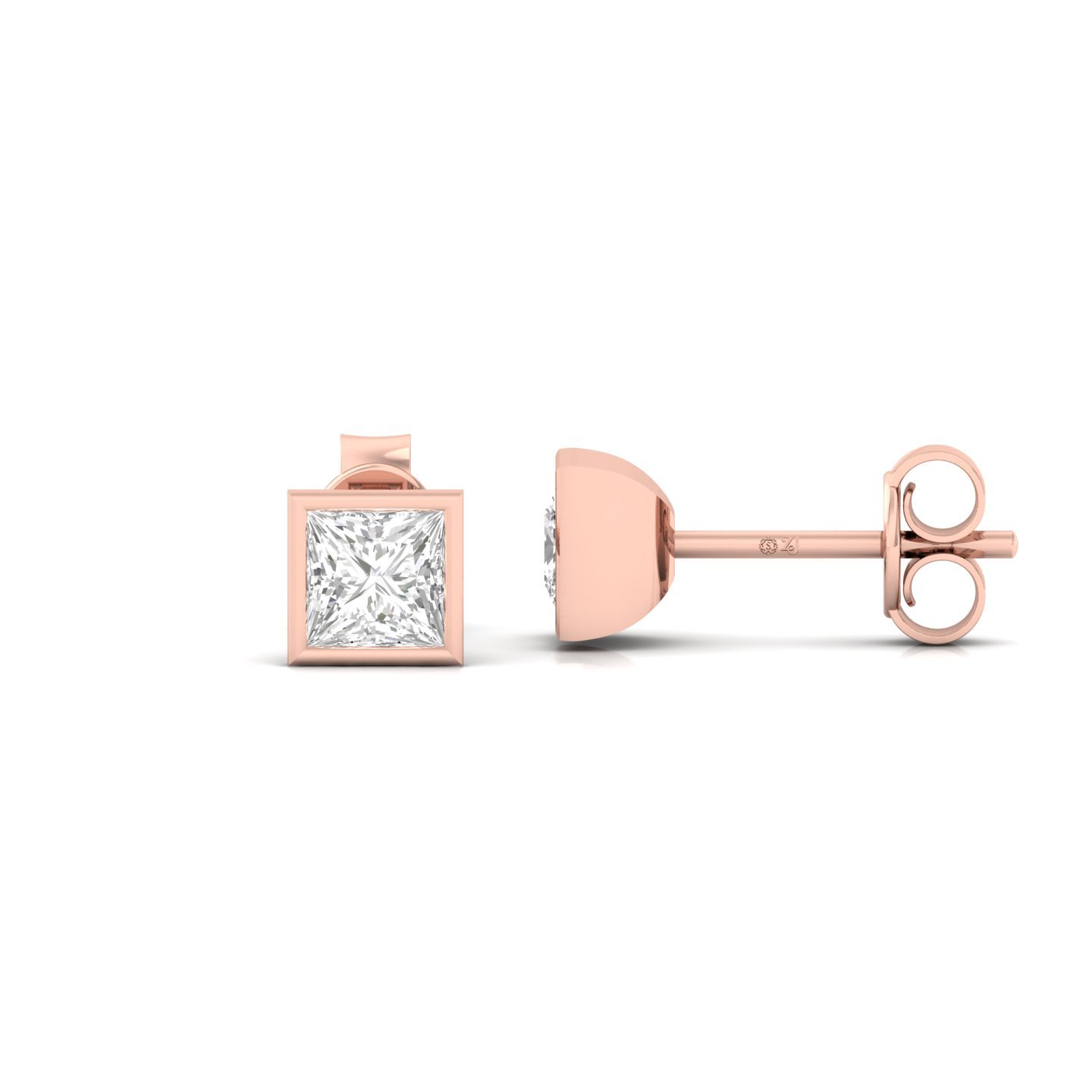 Princess Cut Diamond Stud Earrings (1 Pair) | Modern Lab Grown CVD Diamond Solitaire Earrings | 925 Silver | 10K | 14K | 18K - Rose Gold Main View
