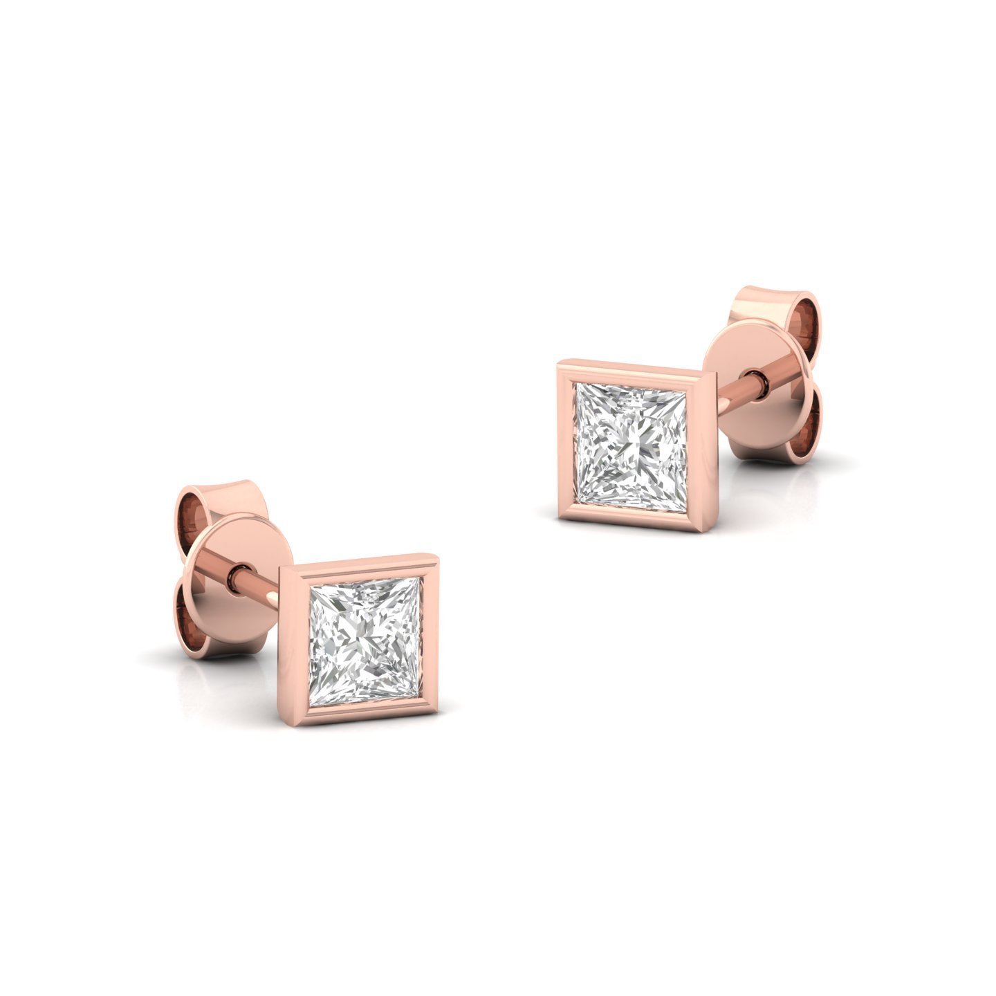 Princess Cut Diamond Stud Earrings (1 Pair) | Modern Lab Grown CVD Diamond Solitaire Earrings | 925 Silver | 10K | 14K | 18K - View 3