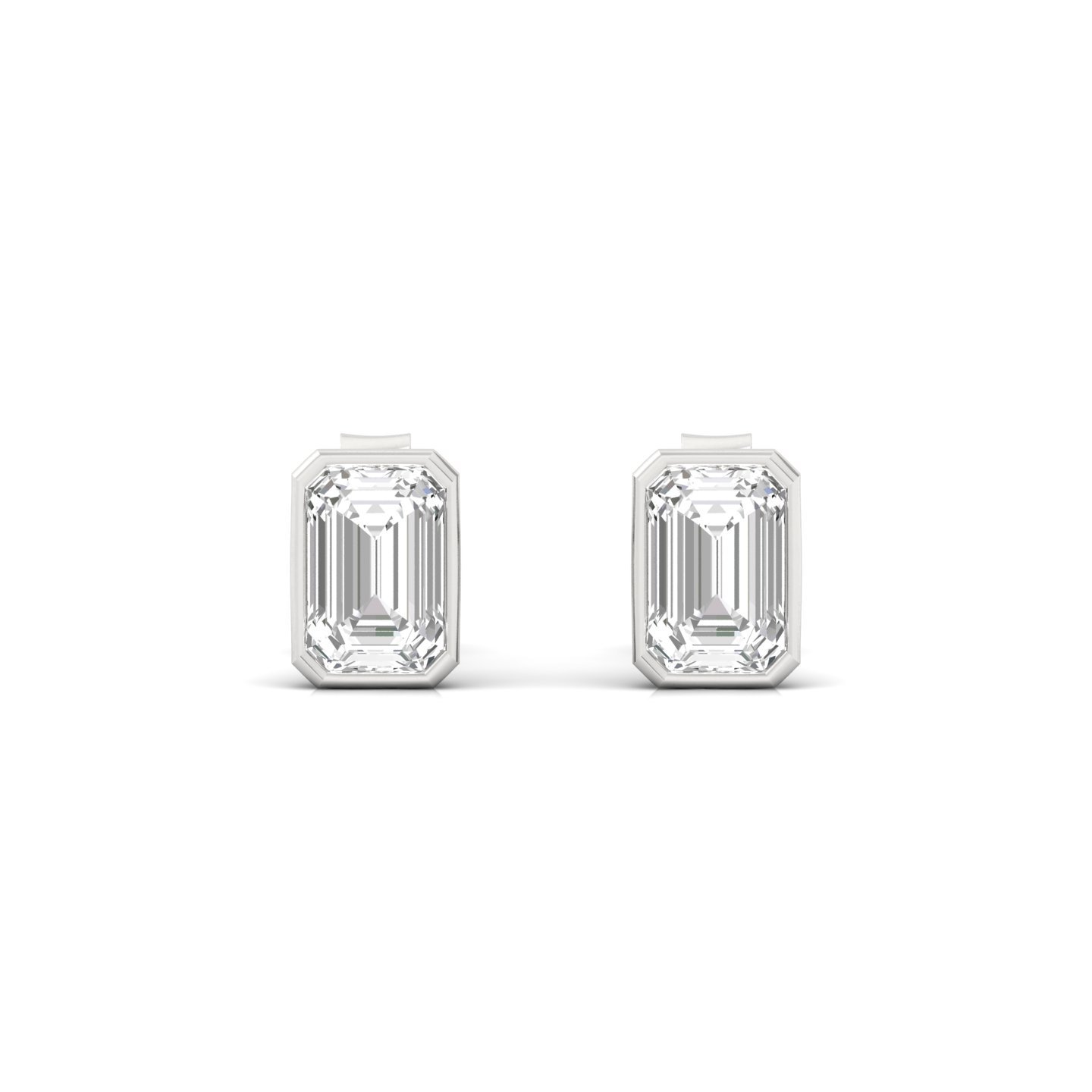 Emerald Cut Diamond Stud Earrings (1 Pair) | Elegant Lab Grown CVD Diamond Solitaire Earrings | 925 Silver | 10K | 14K | 18K - View 2