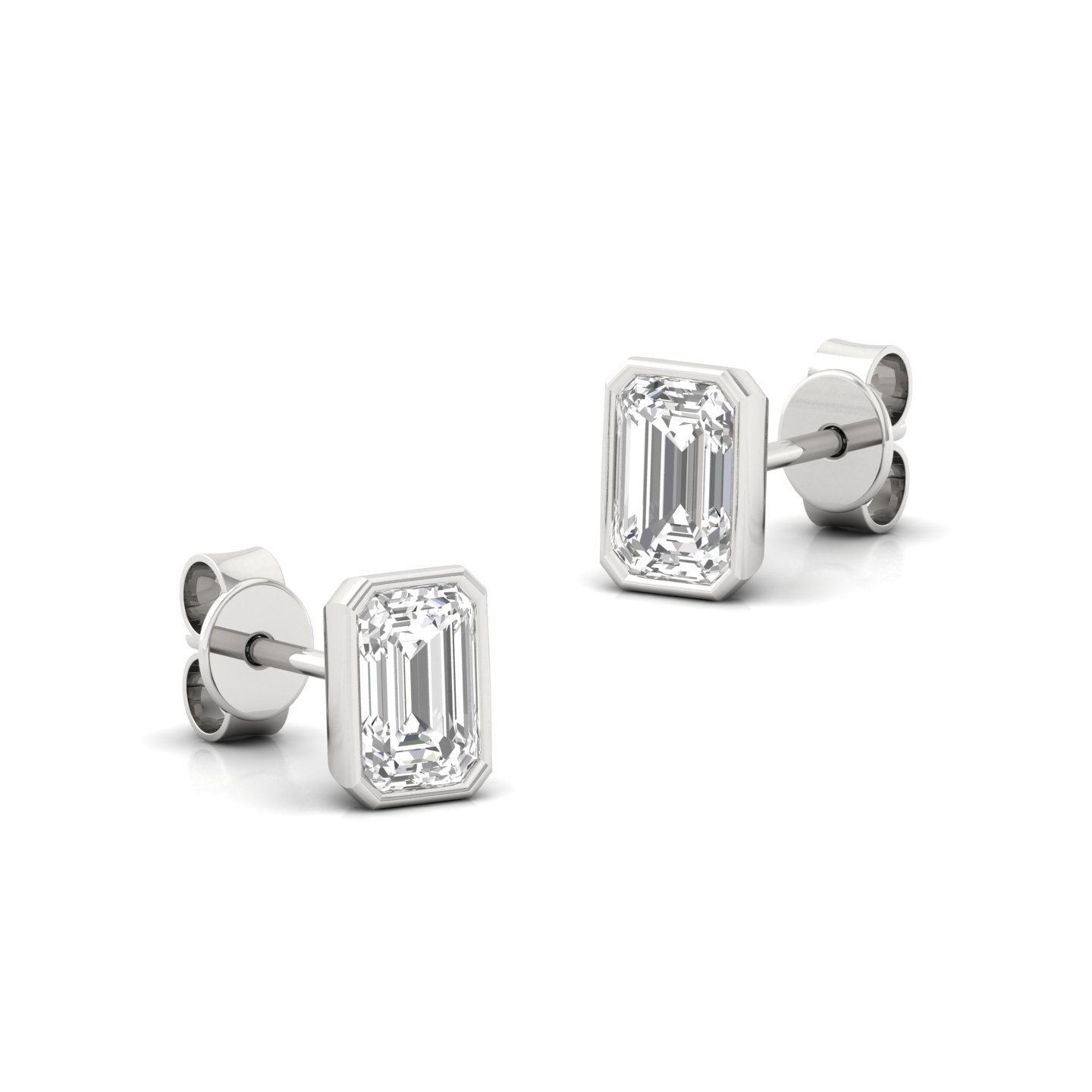 Emerald Cut Diamond Stud Earrings (1 Pair) | Elegant Lab Grown CVD Diamond Solitaire Earrings | 925 Silver | 10K | 14K | 18K - View 3