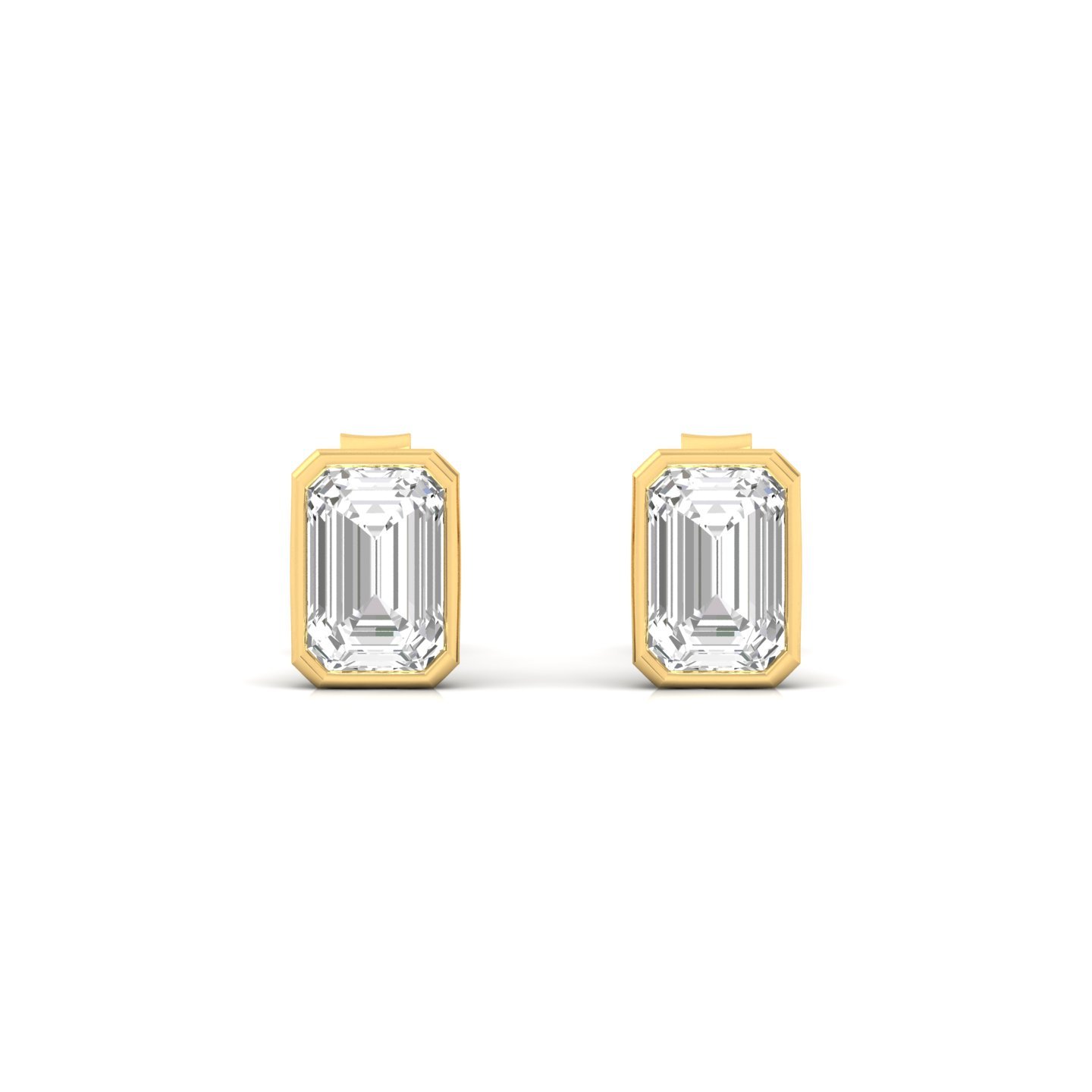 Emerald Cut Diamond Stud Earrings (1 Pair) | Elegant Lab Grown CVD Diamond Solitaire Earrings | 925 Silver | 10K | 14K | 18K - View 2