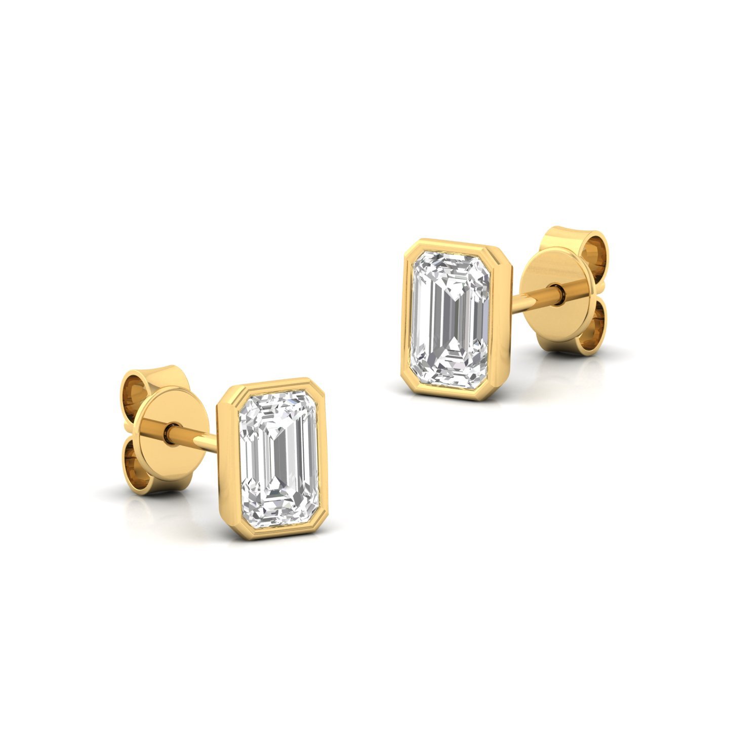 Emerald Cut Diamond Stud Earrings (1 Pair) | Elegant Lab Grown CVD Diamond Solitaire Earrings | 925 Silver | 10K | 14K | 18K - View 3