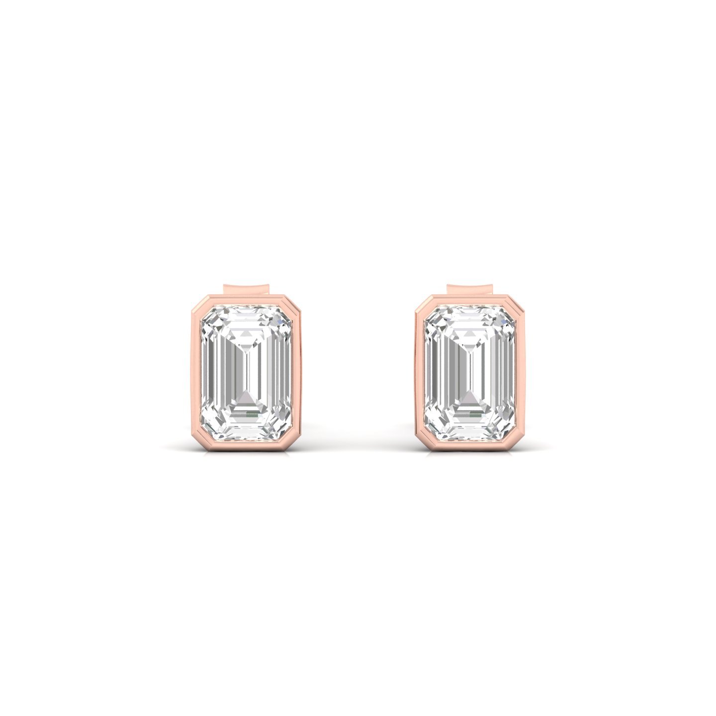 Emerald Cut Diamond Stud Earrings (1 Pair) | Elegant Lab Grown CVD Diamond Solitaire Earrings | 925 Silver | 10K | 14K | 18K - View 2