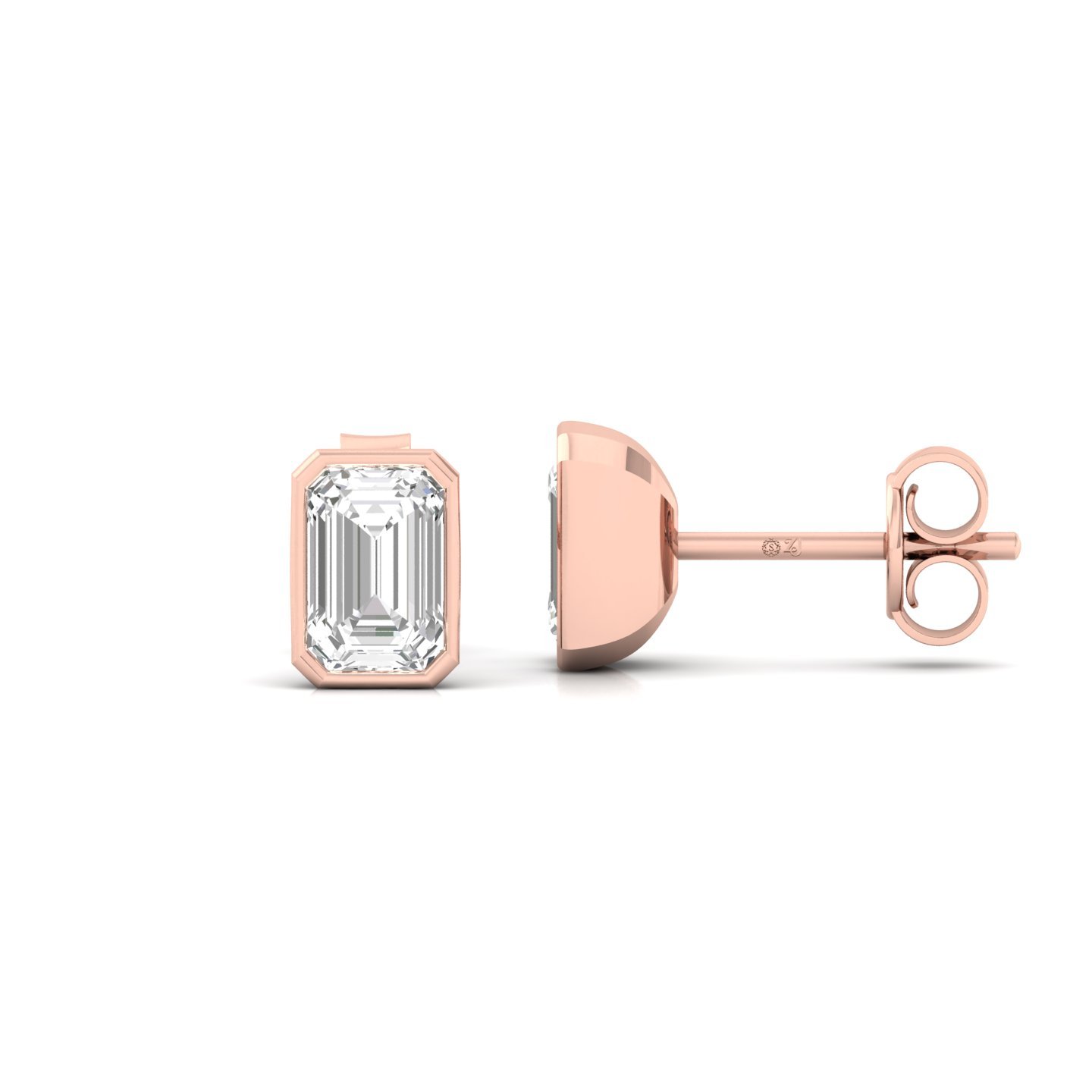 Emerald Cut Diamond Stud Earrings (1 Pair) | Elegant Lab Grown CVD Diamond Solitaire Earrings | 925 Silver | 10K | 14K | 18K - Rose Gold Main View