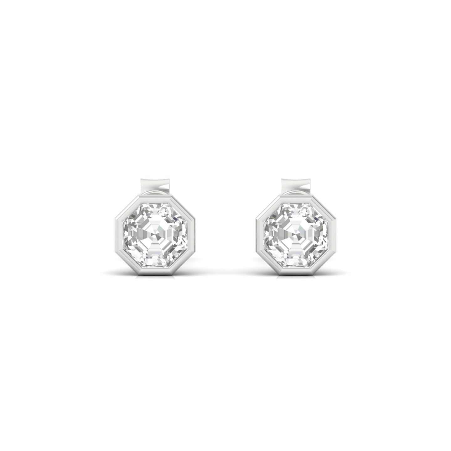 Octagon Cut Diamond Stud Earrings (1 Pair) | Unique Lab Grown CVD Diamond Solitaire Earrings | 925 Silver | 10K | 14K | 18K - View 2