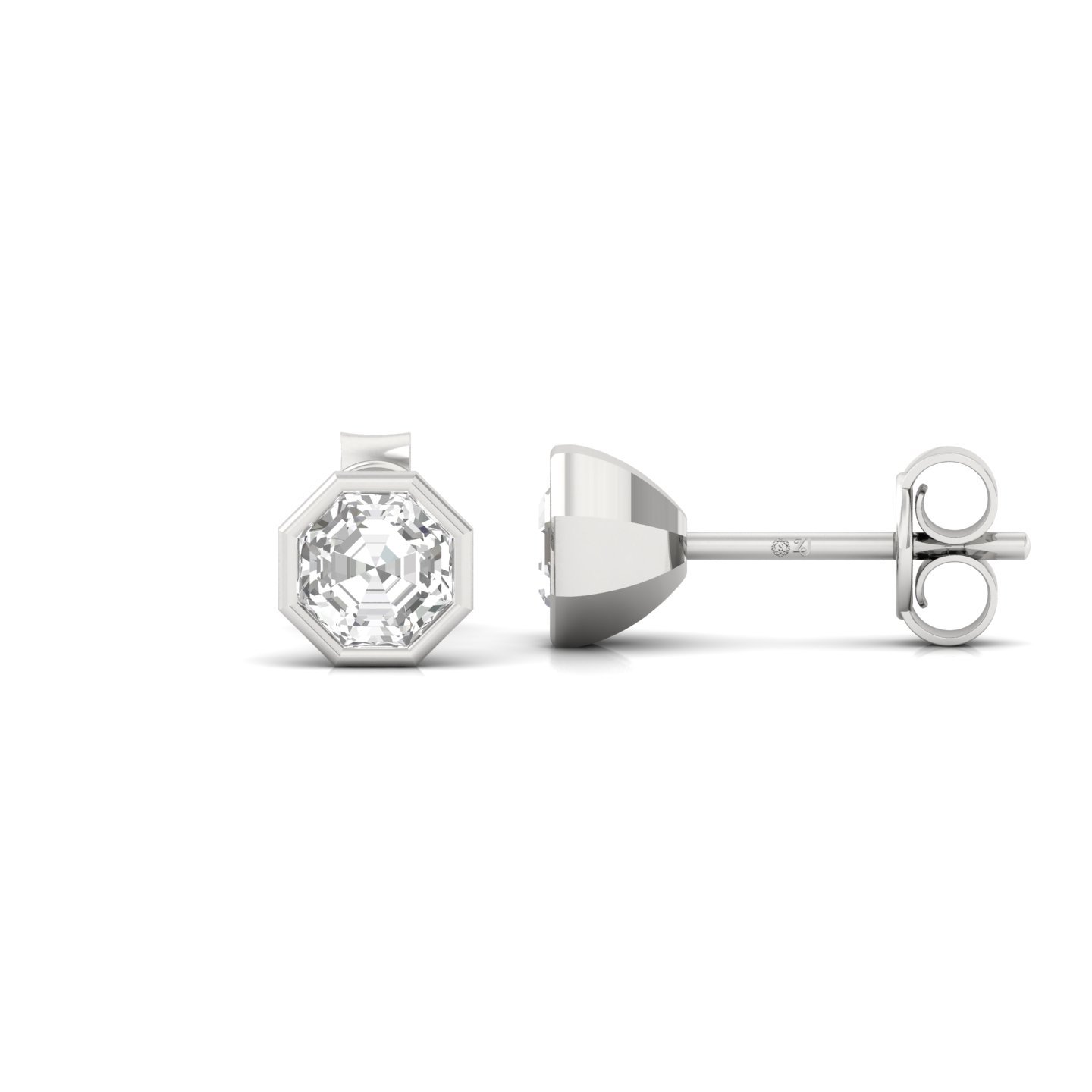 Octagon Cut Diamond Stud Earrings (1 Pair) | Unique Lab Grown CVD Diamond Solitaire Earrings | 925 Silver | 10K | 14K | 18K - Main View