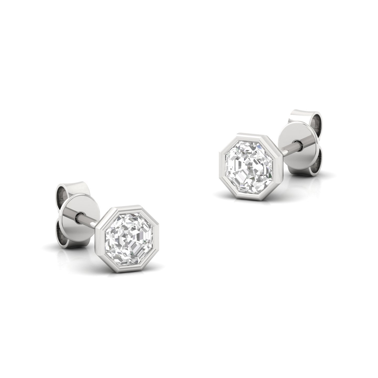 Octagon Cut Diamond Stud Earrings (1 Pair) | Unique Lab Grown CVD Diamond Solitaire Earrings | 925 Silver | 10K | 14K | 18K - View 3