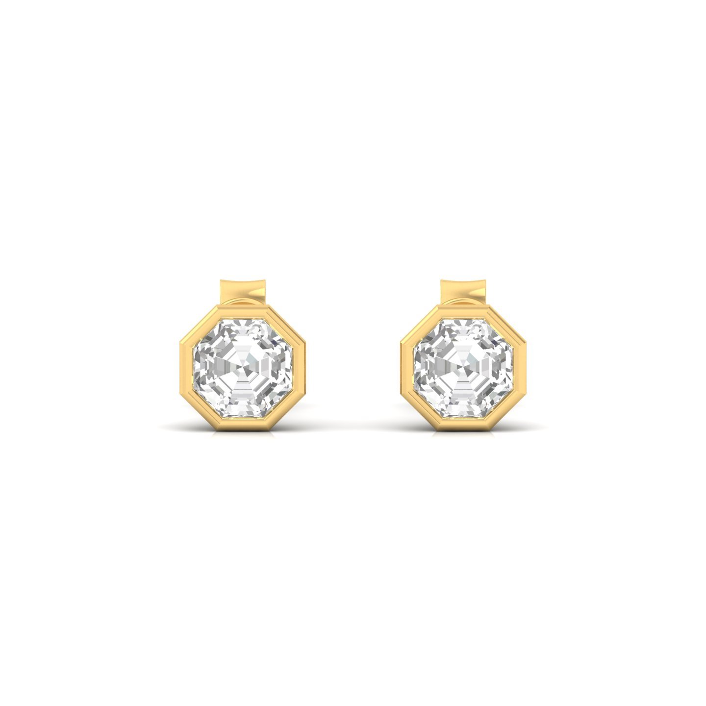 Octagon Cut Diamond Stud Earrings (1 Pair) | Unique Lab Grown CVD Diamond Solitaire Earrings | 925 Silver | 10K | 14K | 18K - View 2