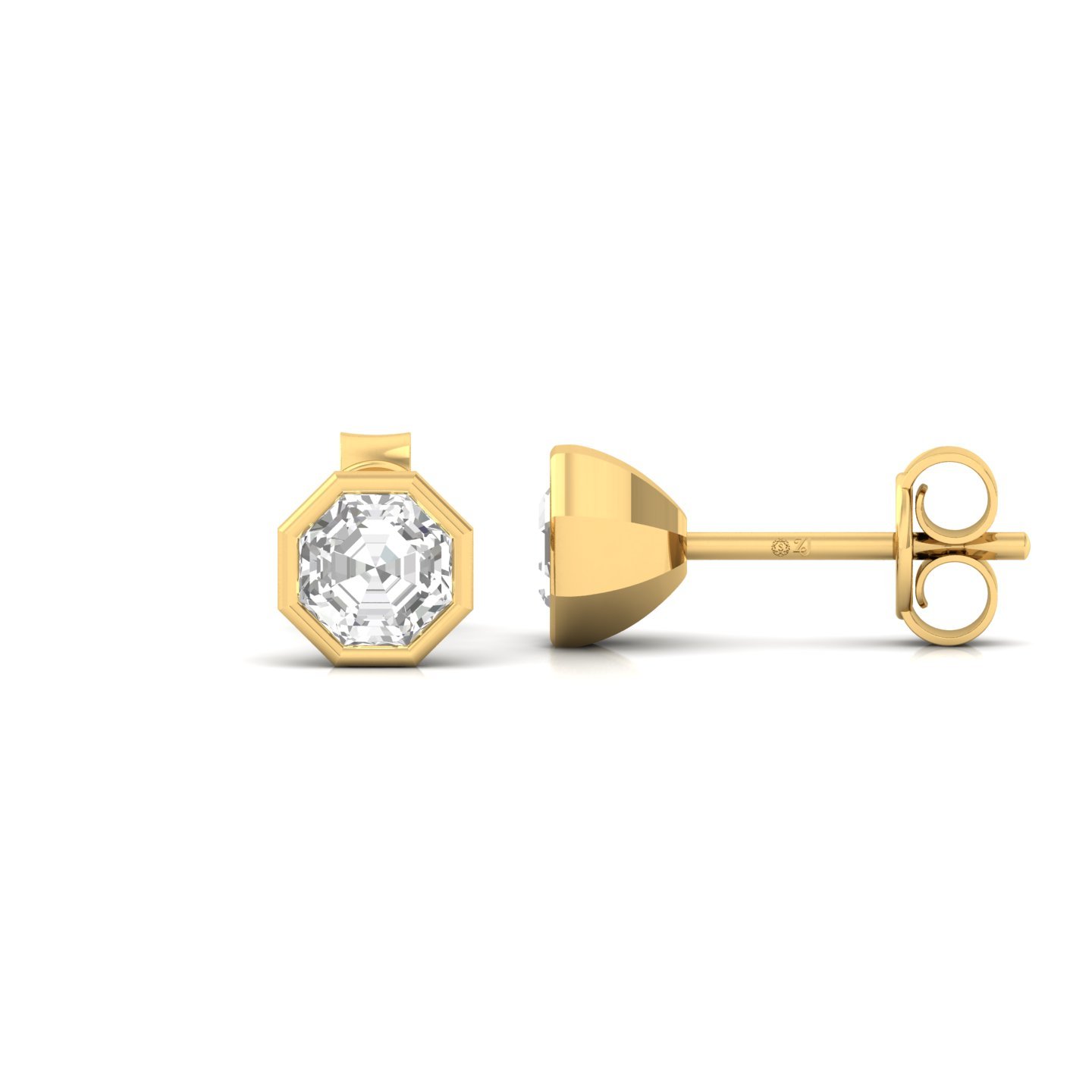 Octagon Cut Diamond Stud Earrings (1 Pair) | Unique Lab Grown CVD Diamond Solitaire Earrings | 925 Silver | 10K | 14K | 18K - Gold Main View