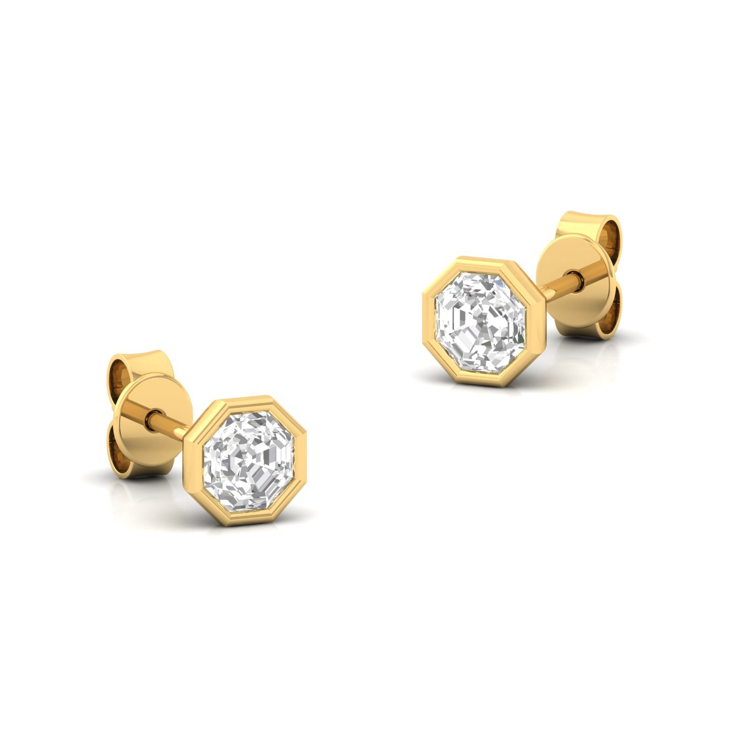 Octagon Cut Diamond Stud Earrings (1 Pair) | Unique Lab Grown CVD Diamond Solitaire Earrings | 925 Silver | 10K | 14K | 18K - View 3