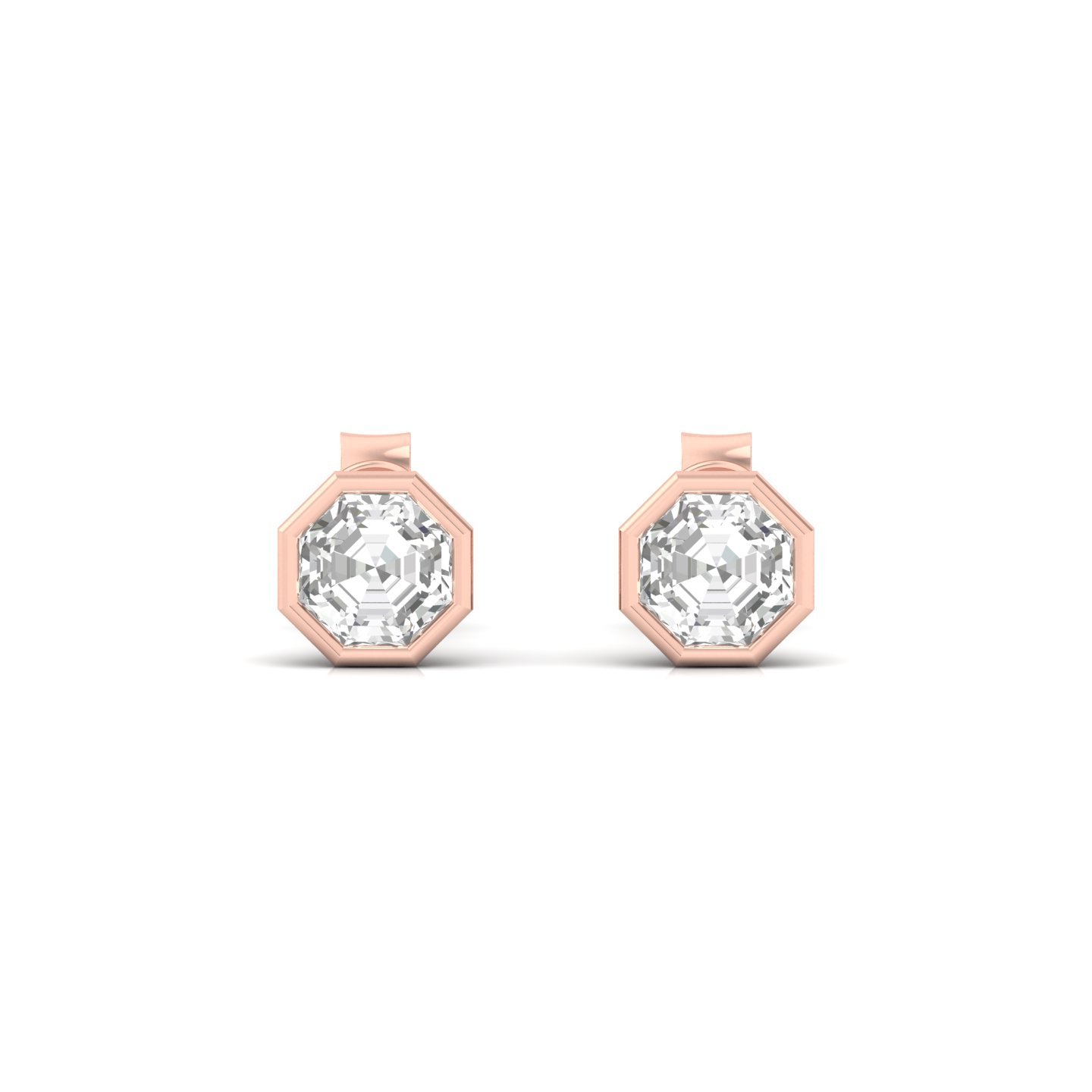 Octagon Cut Diamond Stud Earrings (1 Pair) | Unique Lab Grown CVD Diamond Solitaire Earrings | 925 Silver | 10K | 14K | 18K - View 2