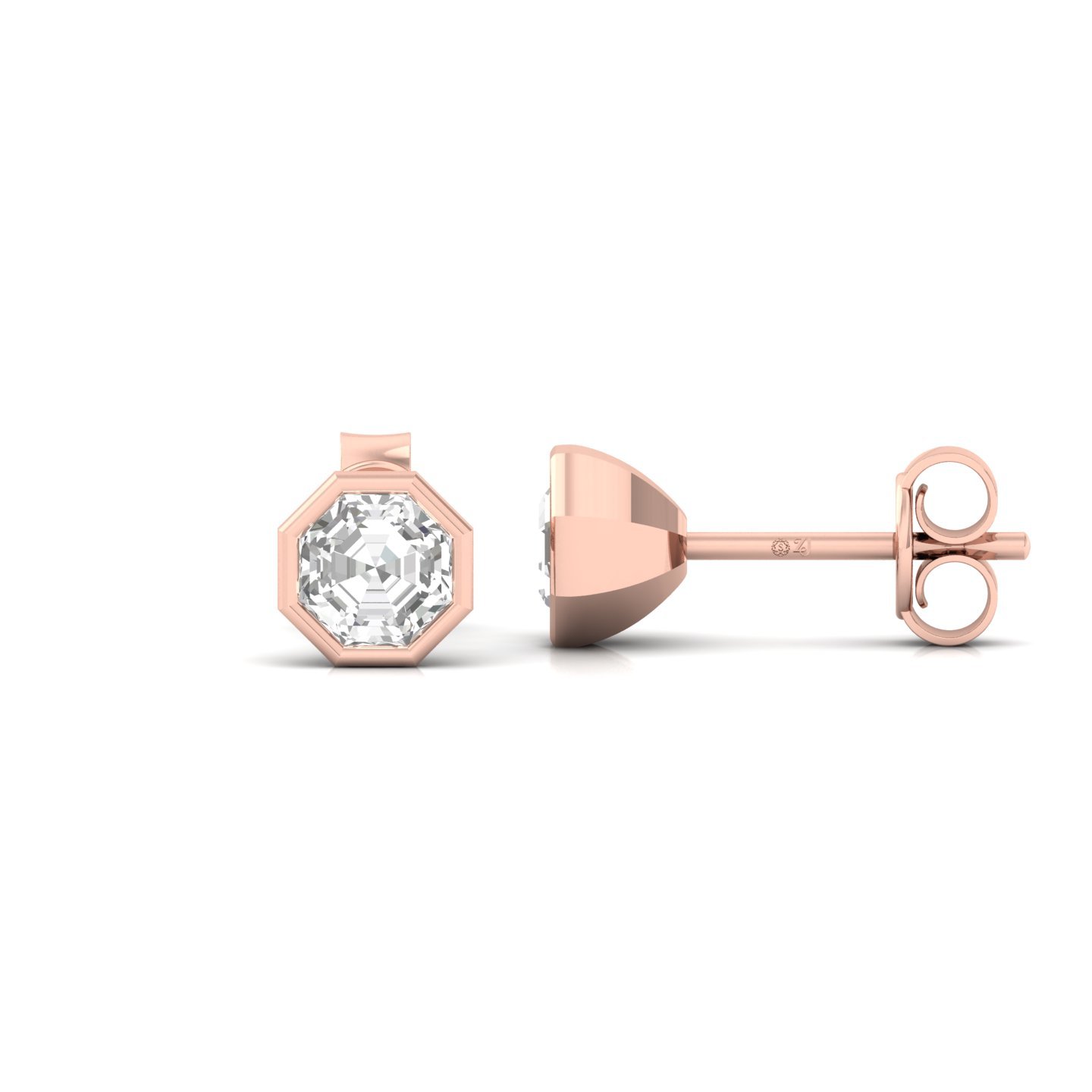Octagon Cut Diamond Stud Earrings (1 Pair) | Unique Lab Grown CVD Diamond Solitaire Earrings | 925 Silver | 10K | 14K | 18K - Rose Gold Main View
