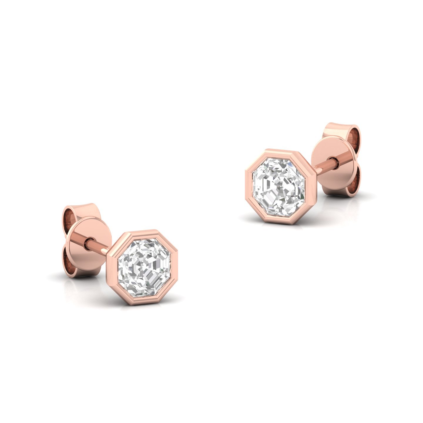 Octagon Cut Diamond Stud Earrings (1 Pair) | Unique Lab Grown CVD Diamond Solitaire Earrings | 925 Silver | 10K | 14K | 18K - View 3