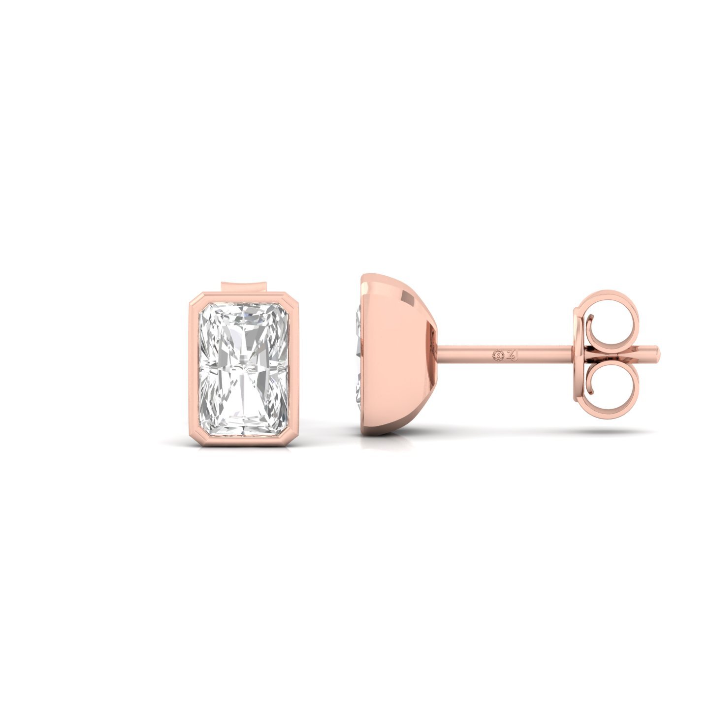 Radiant Cut Diamond Stud Earrings (1 Pair) | Elegant Lab Grown CVD Diamond Solitaire Earrings | 925 Silver | 10K | 14K | 18K - Rose Gold Main View